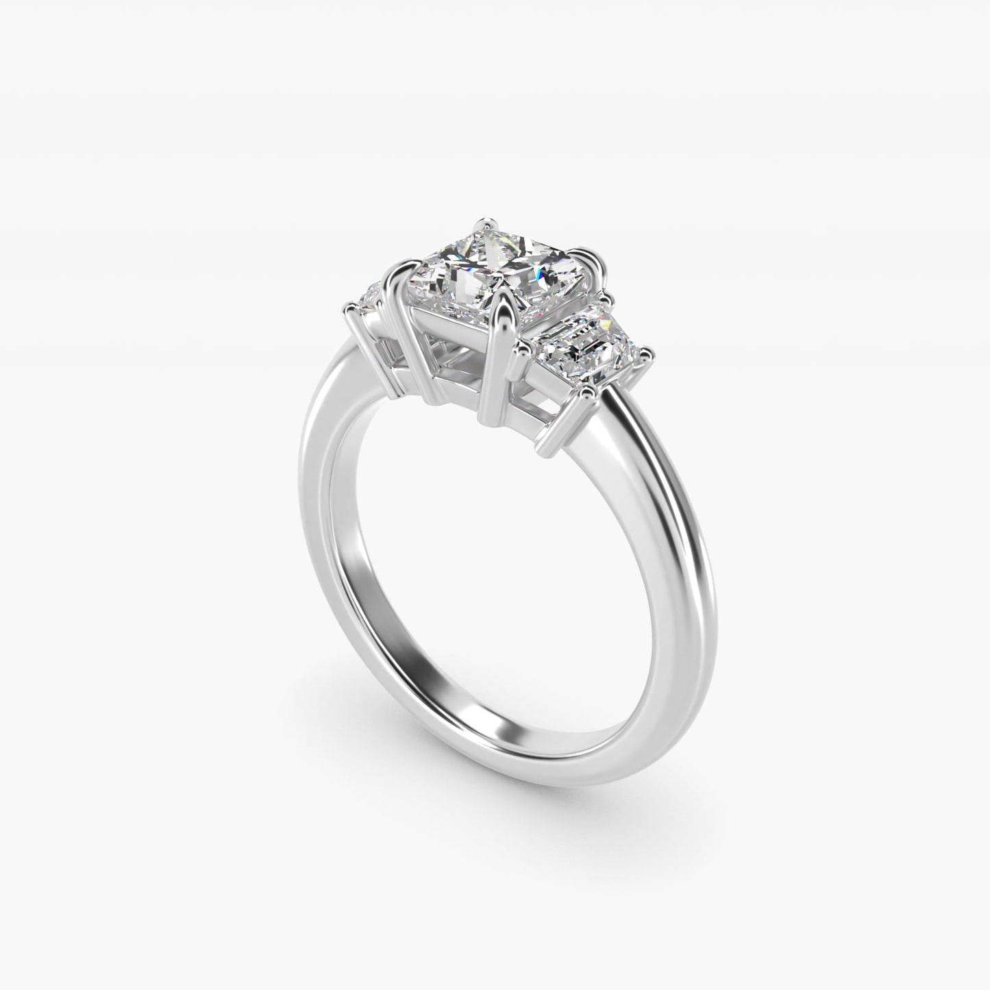Three-Stone Trapezoid Sidestone Diamond Engagement Ring in 18k White Gold (1/2 ct. tw.) - Princess Center
