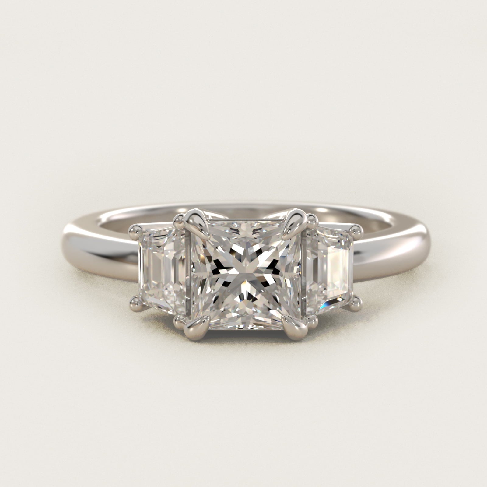 Three-Stone Trapezoid Sidestone Diamond Engagement Ring in 14k White Gold (1/2 ct. tw.) - Princess Center