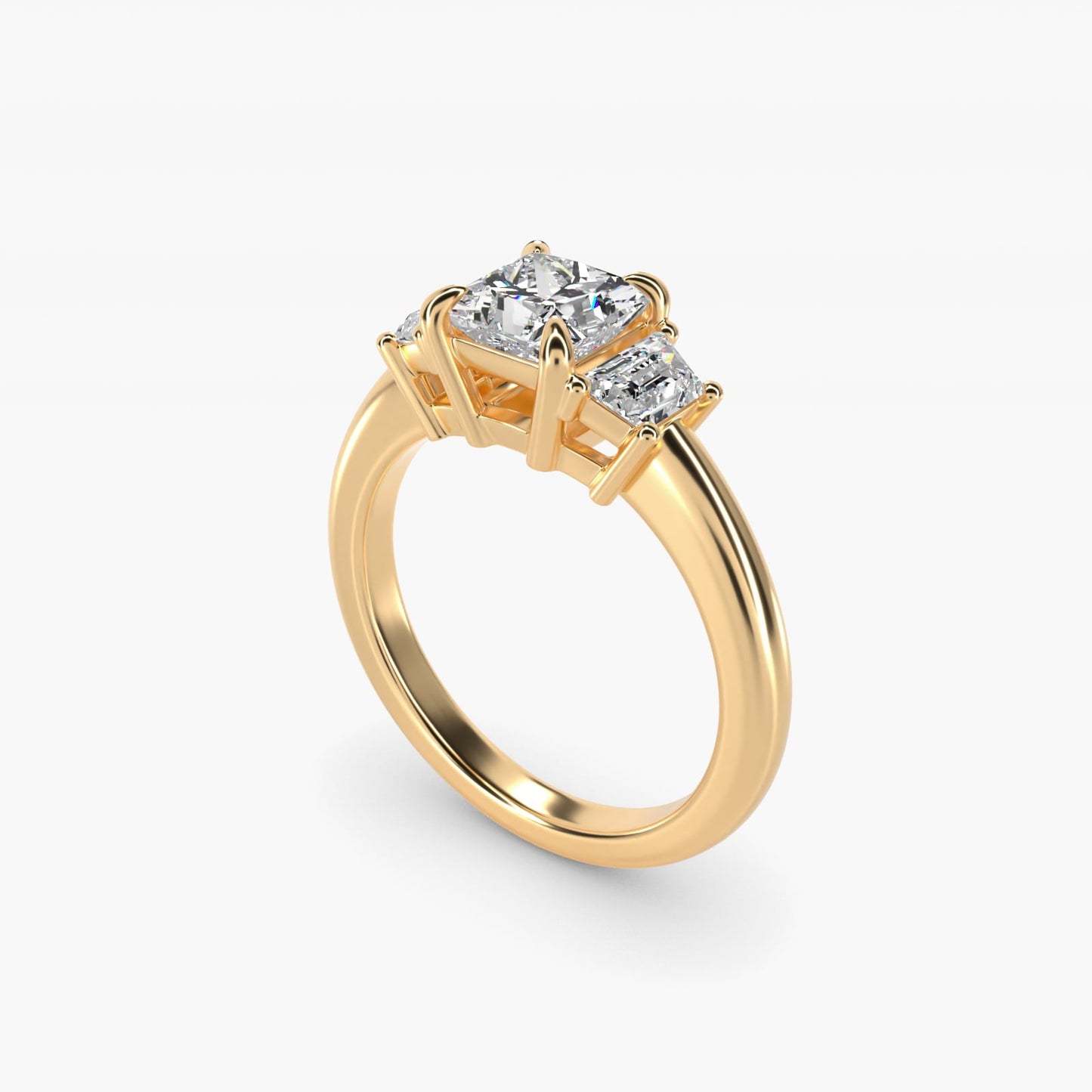 Three-Stone Trapezoid Sidestone Diamond Engagement Ring in 18k Yellow Gold (1/2 ct. tw.) - Princess Center
