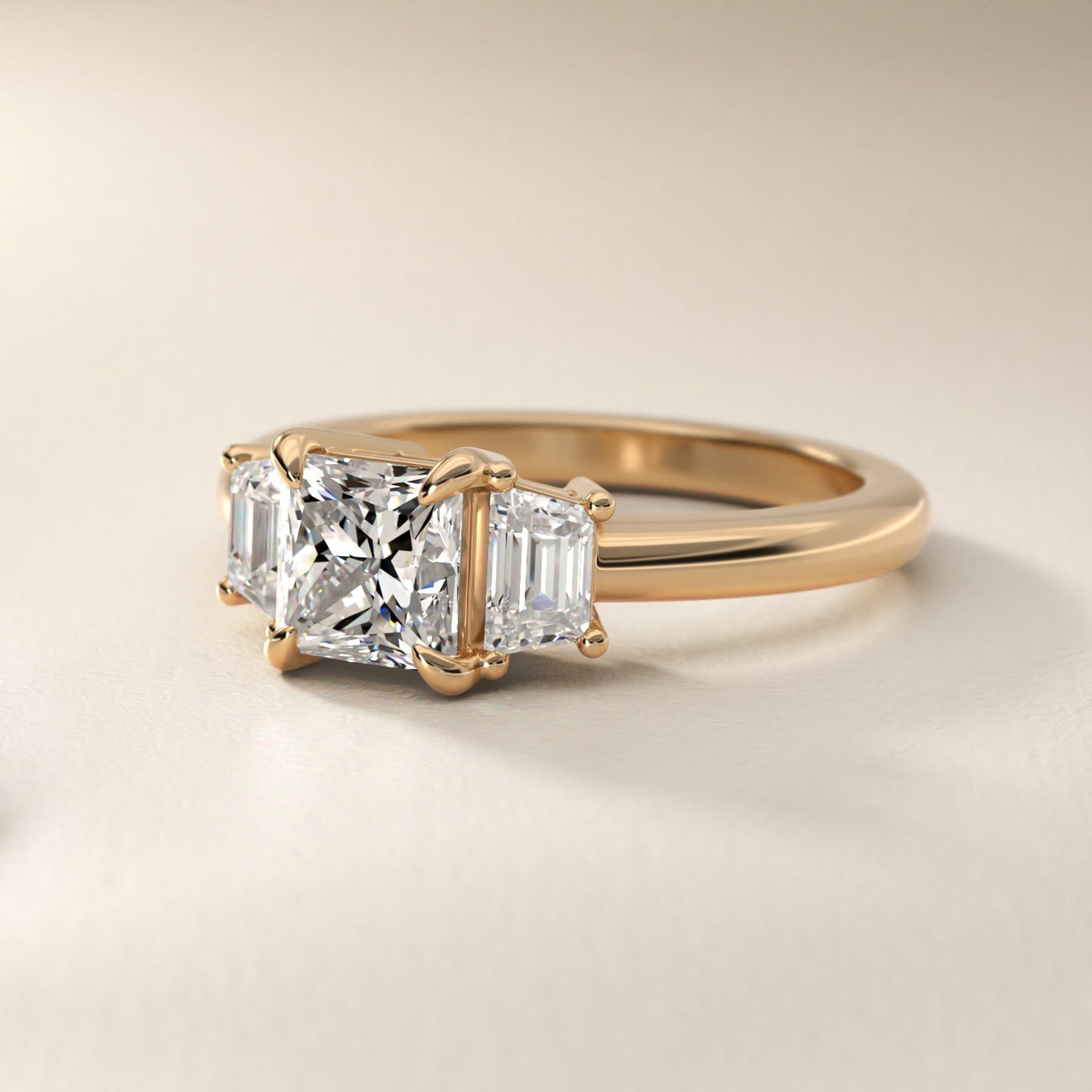 Three-Stone Trapezoid Sidestone Diamond Engagement Ring in 14K Yellow Gold (1/2 ct. tw.) - Princess Center
