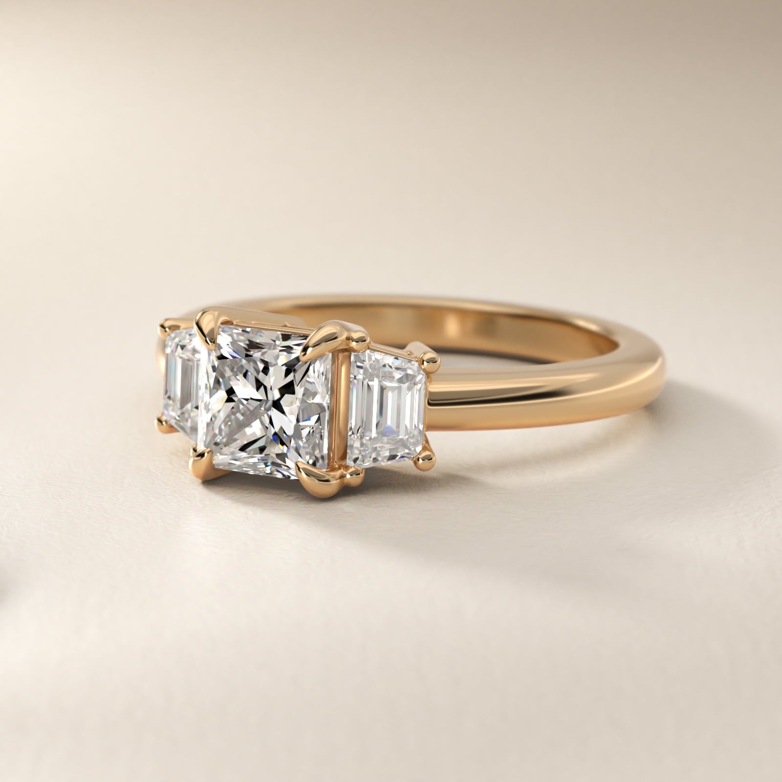 Three-Stone Trapezoid Sidestone Diamond Engagement Ring in 14K Yellow Gold (1/2 ct. tw.) - Princess Center