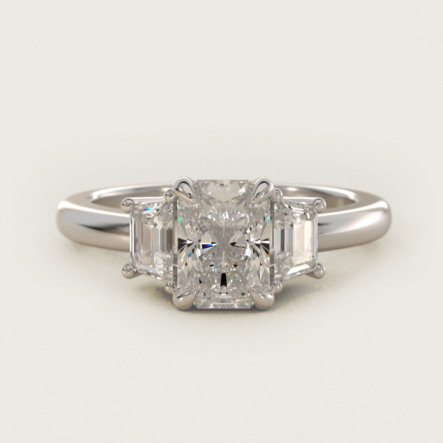 Three-Stone Trapezoid Sidestone Diamond Engagement Ring in 14k White Gold (1/2 ct. tw.) - Radiant Center
