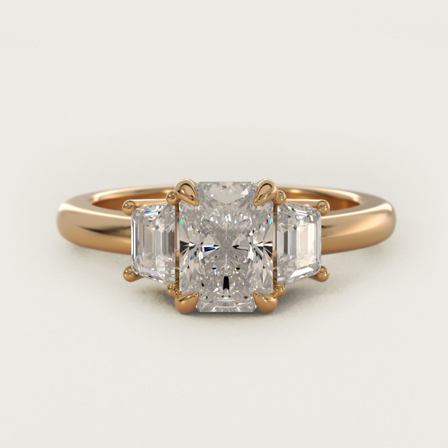 Three-Stone Trapezoid Sidestone Diamond Engagement Ring in 14K Yellow Gold (1/2 ct. tw.) - Radiant Center
