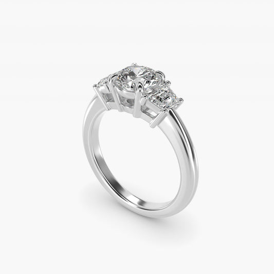 Three-Stone Trapezoid Sidestone Diamond Engagement Ring in 18k White Gold (1/2 ct. tw.) - Round Center