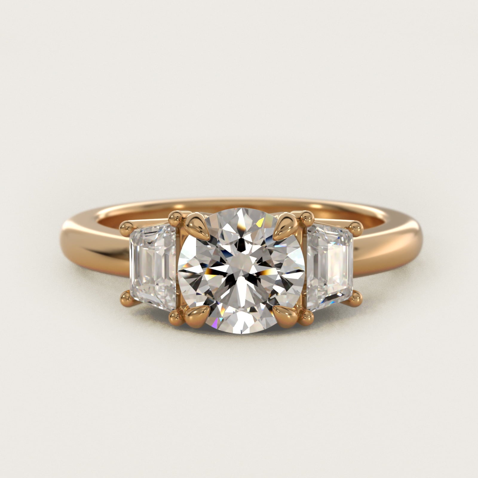 Three-Stone Trapezoid Sidestone Diamond Engagement Ring in 14K Yellow Gold (1/2 ct. tw.) - Round Center