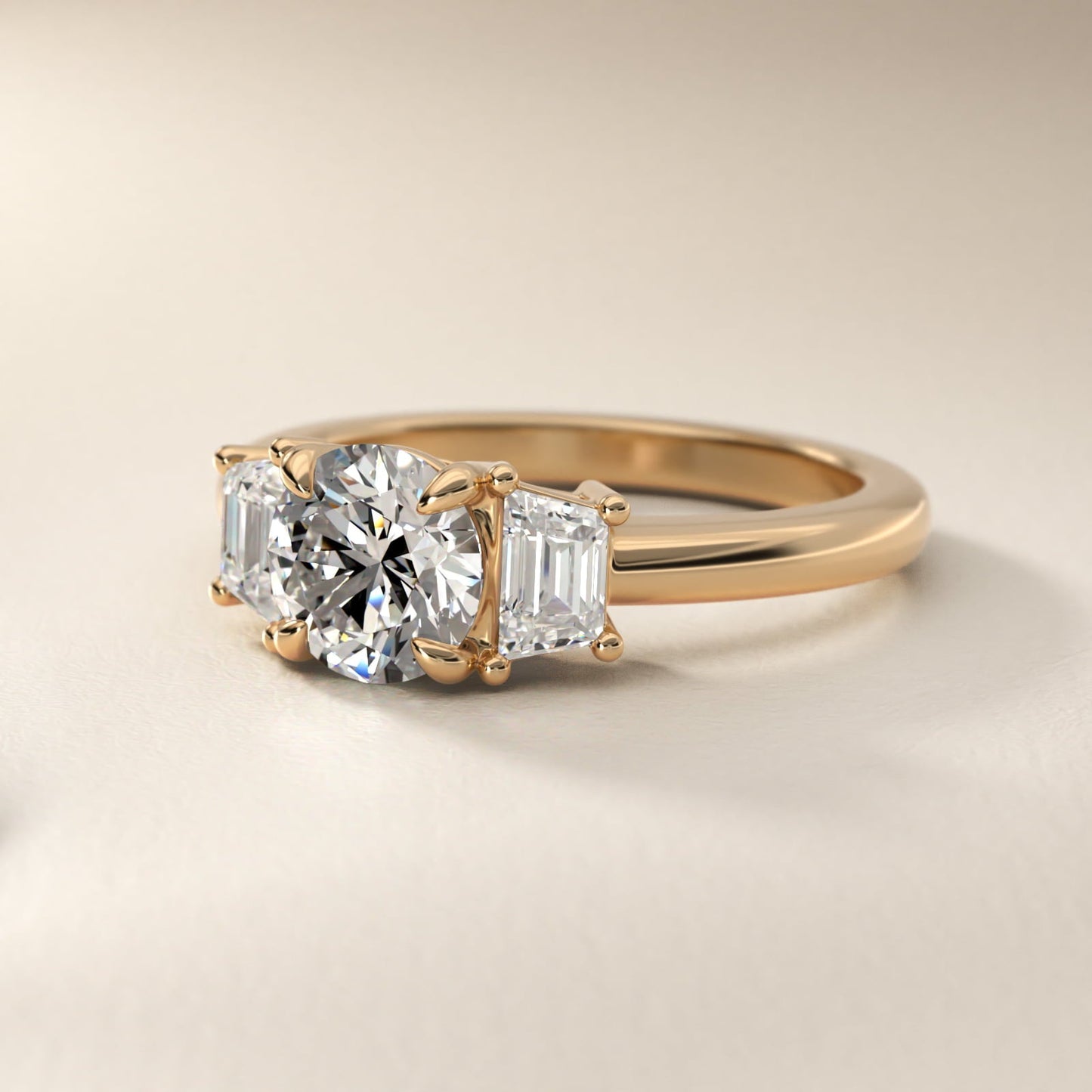 Three-Stone Trapezoid Sidestone Diamond Engagement Ring in 18k Yellow Gold (1/2 ct. tw.) - Round Center