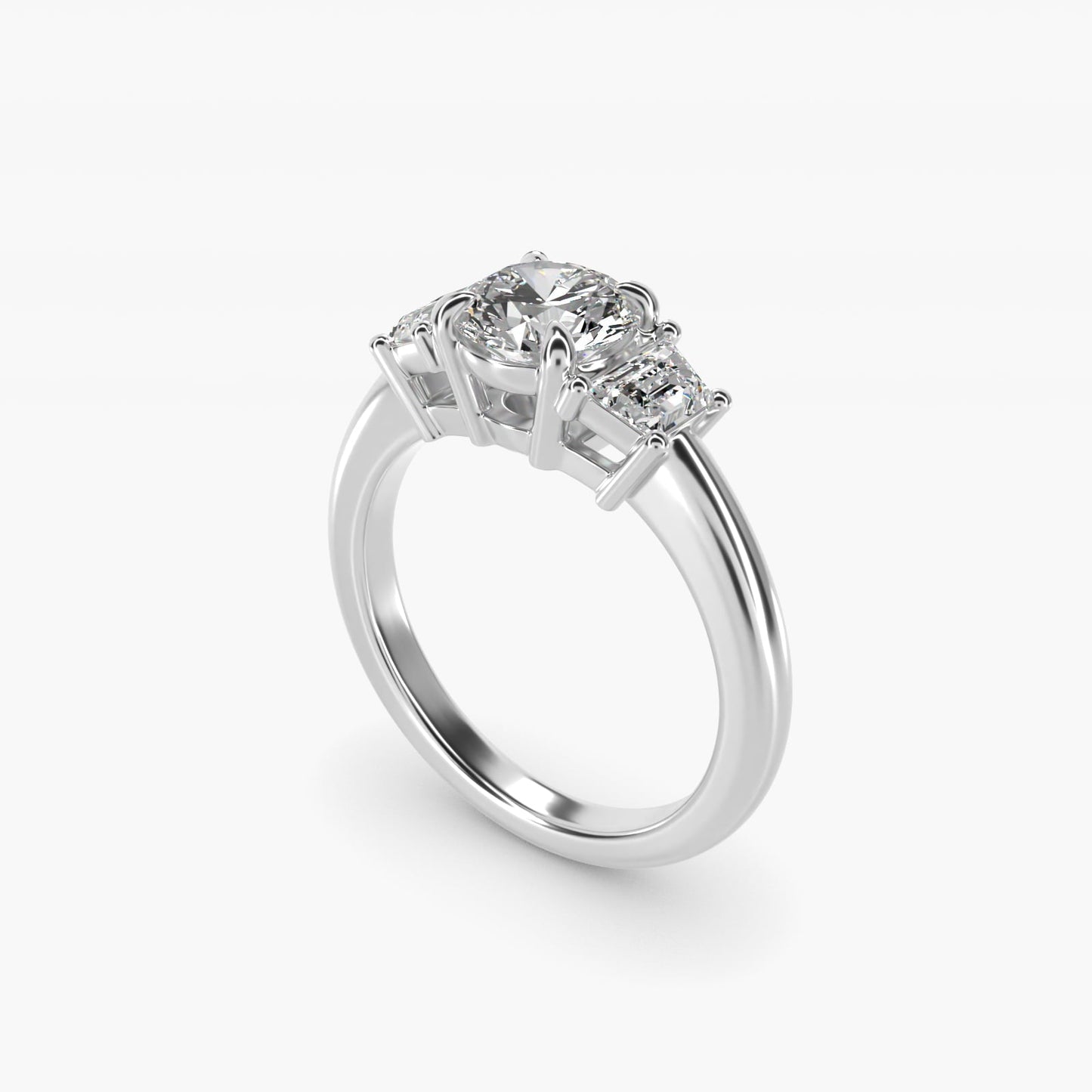 Three-Stone Trapezoid Sidestone Diamond Engagement Ring in Platinum (1/2 ct. tw.) - Round Center