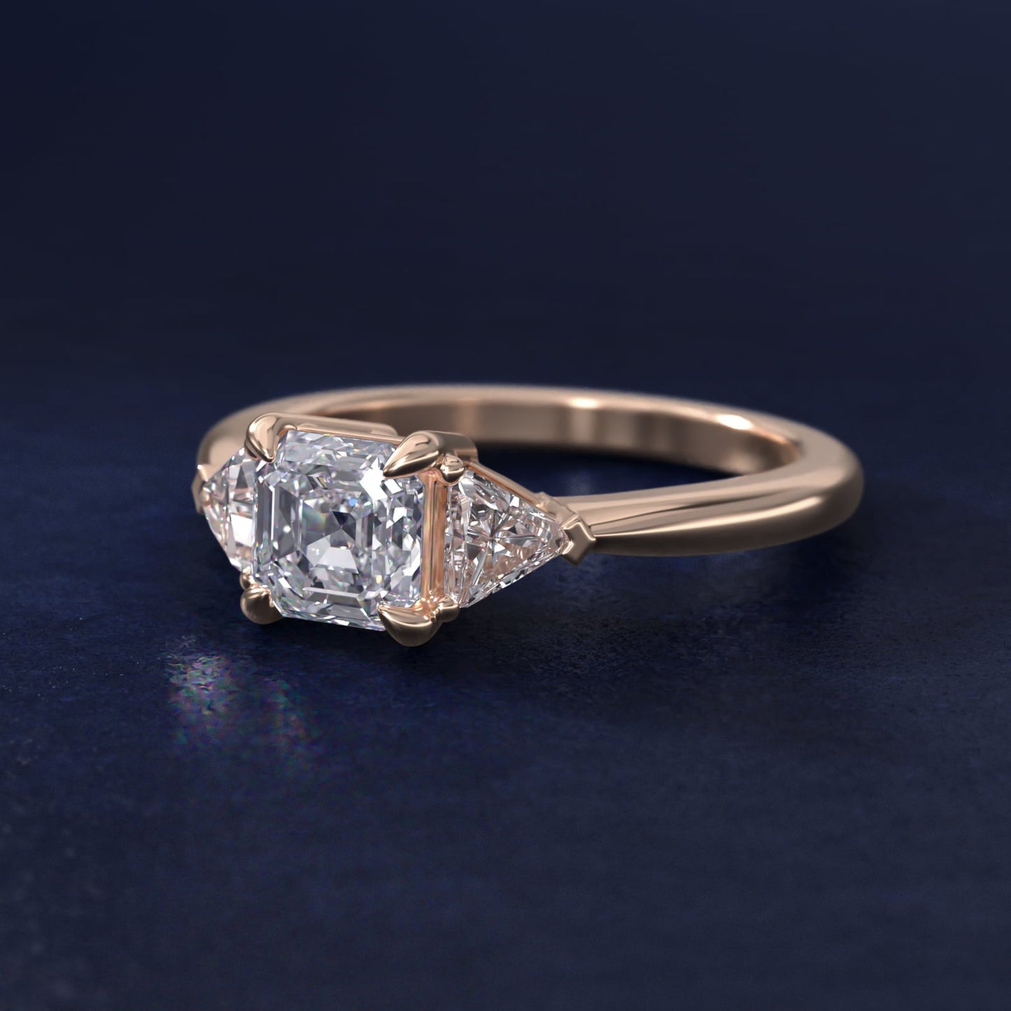 Three-Stone Trillion Diamond Engagement Ring in 18k Rose Gold (1/3 ct. tw.) - Asscher Center