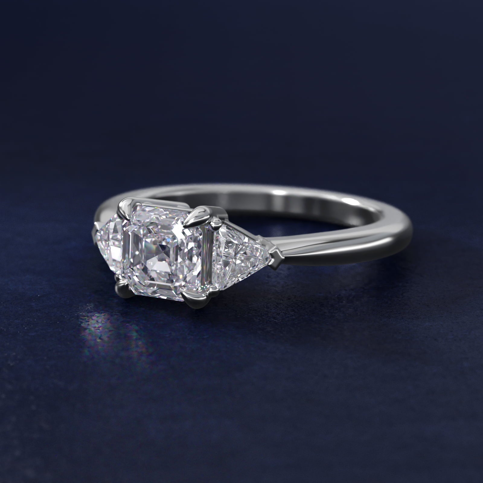 Three-Stone Trillion Diamond Engagement Ring in 18k White Gold (1/3 ct. tw.) - Asscher Center