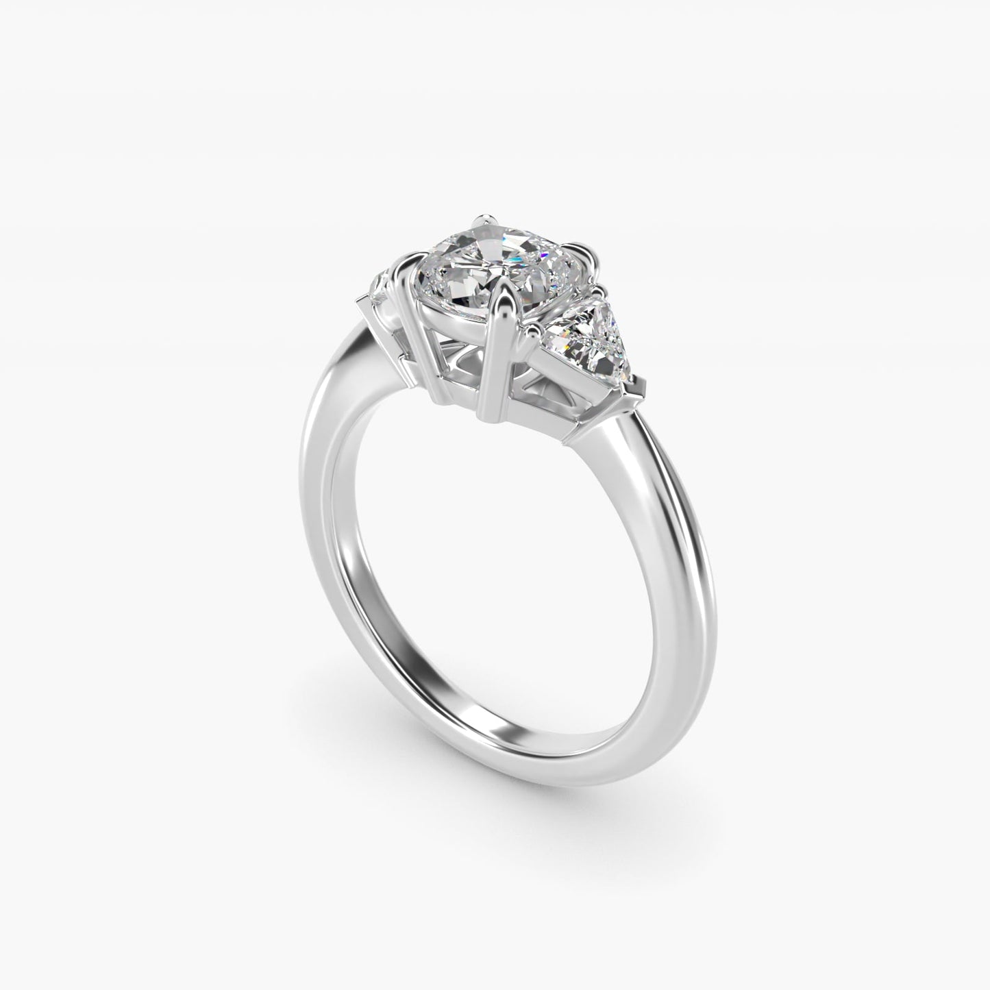 Three-Stone Trillion Diamond Engagement Ring in 18k White Gold (1/3 ct. tw.) - Cushion Center