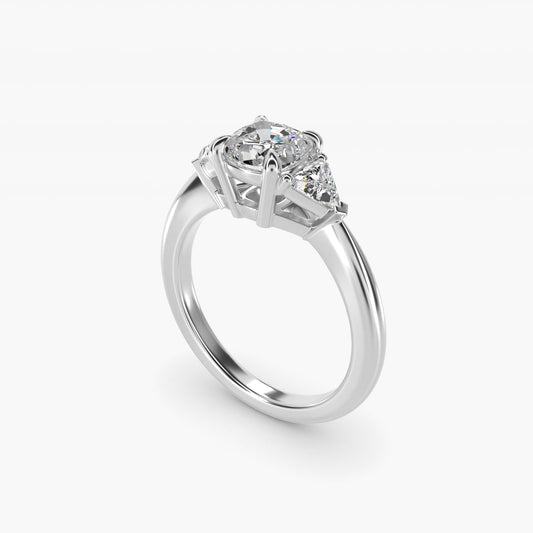 Three-Stone Trillion Diamond Engagement Ring in 18k White Gold (1/3 ct. tw.) - Cushion Center