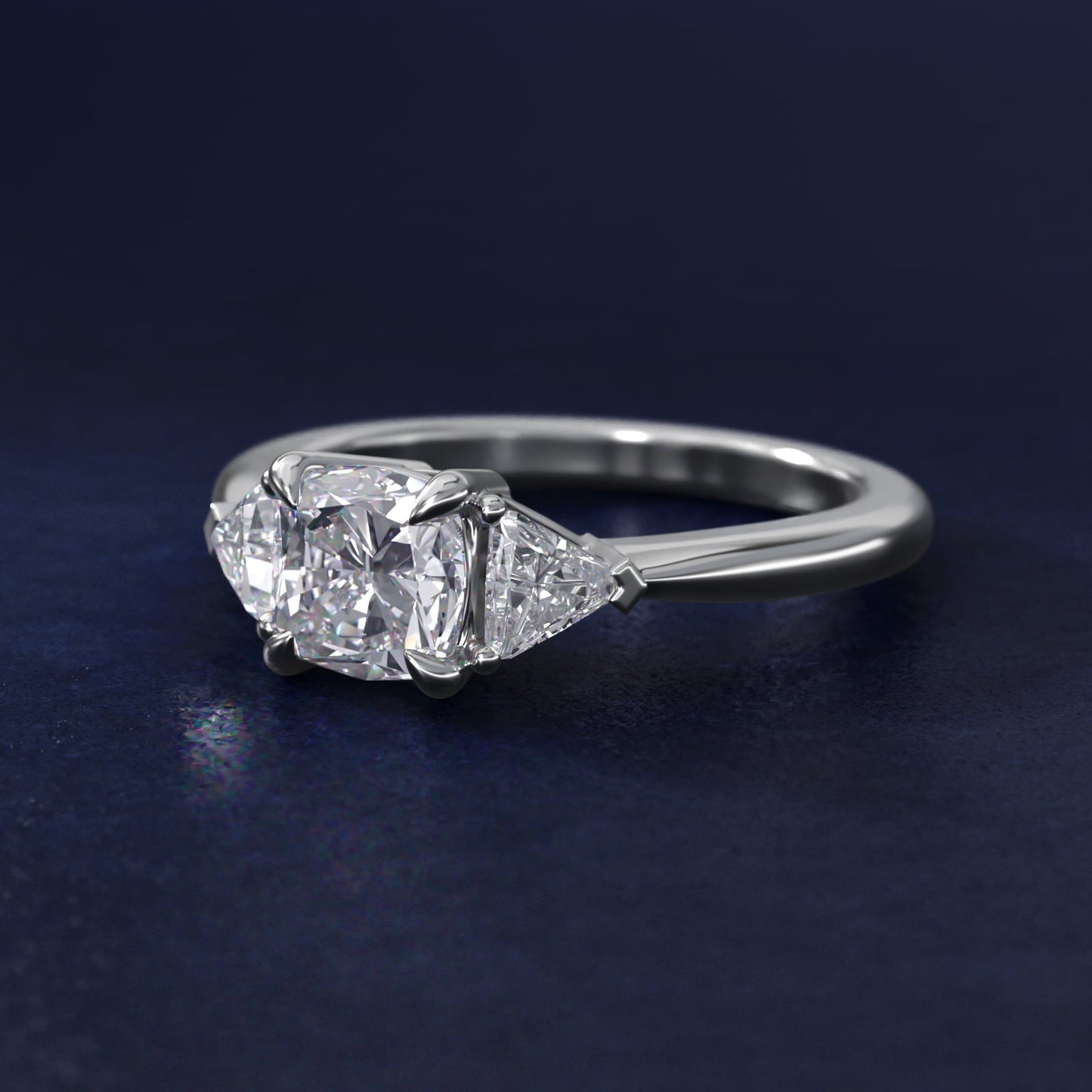 Three-Stone Trillion Diamond Engagement Ring in 18k White Gold (1/3 ct. tw.) - Cushion Center