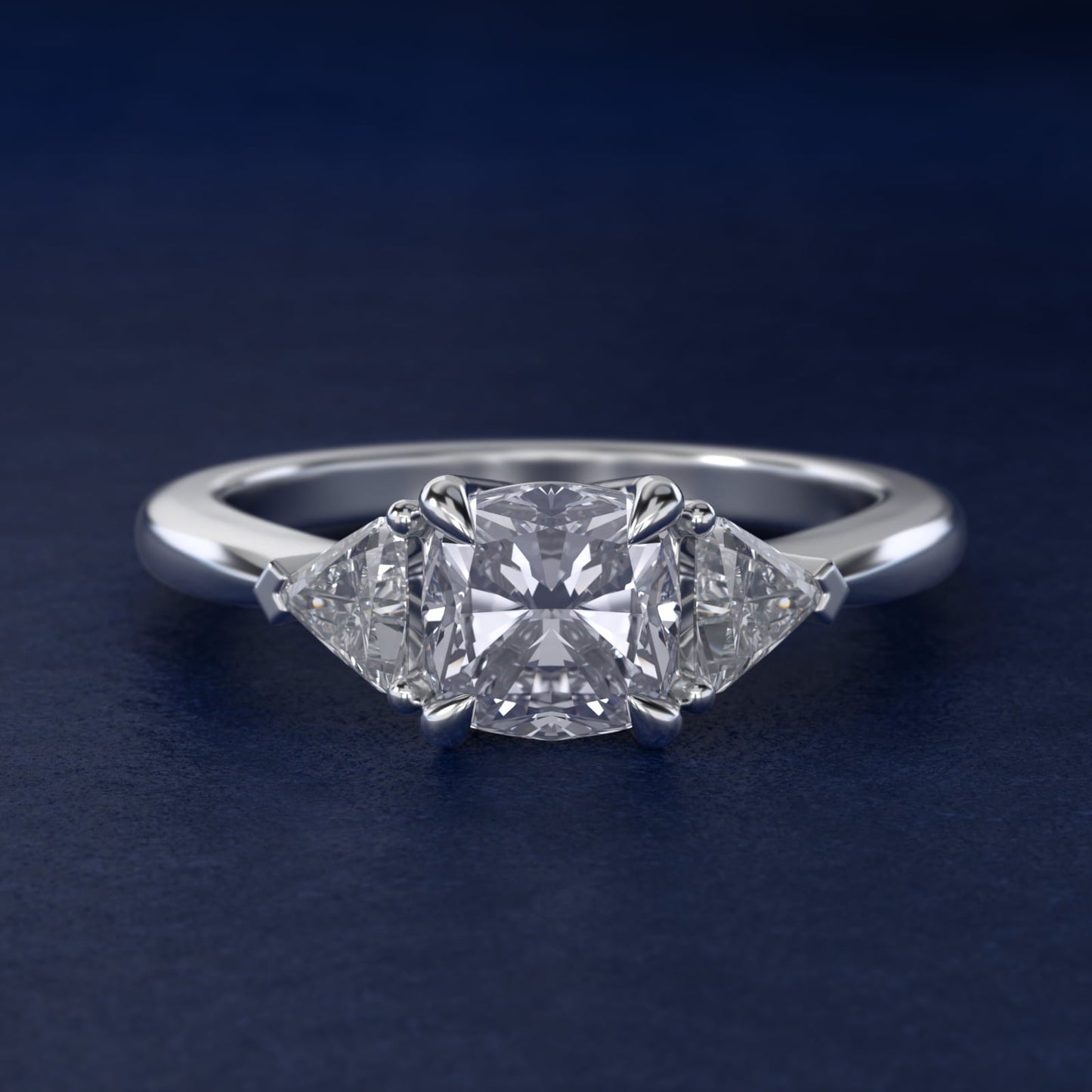 Three-Stone Trillion Diamond Engagement Ring in Platinum (1/3 ct. tw.) - Cushion Center