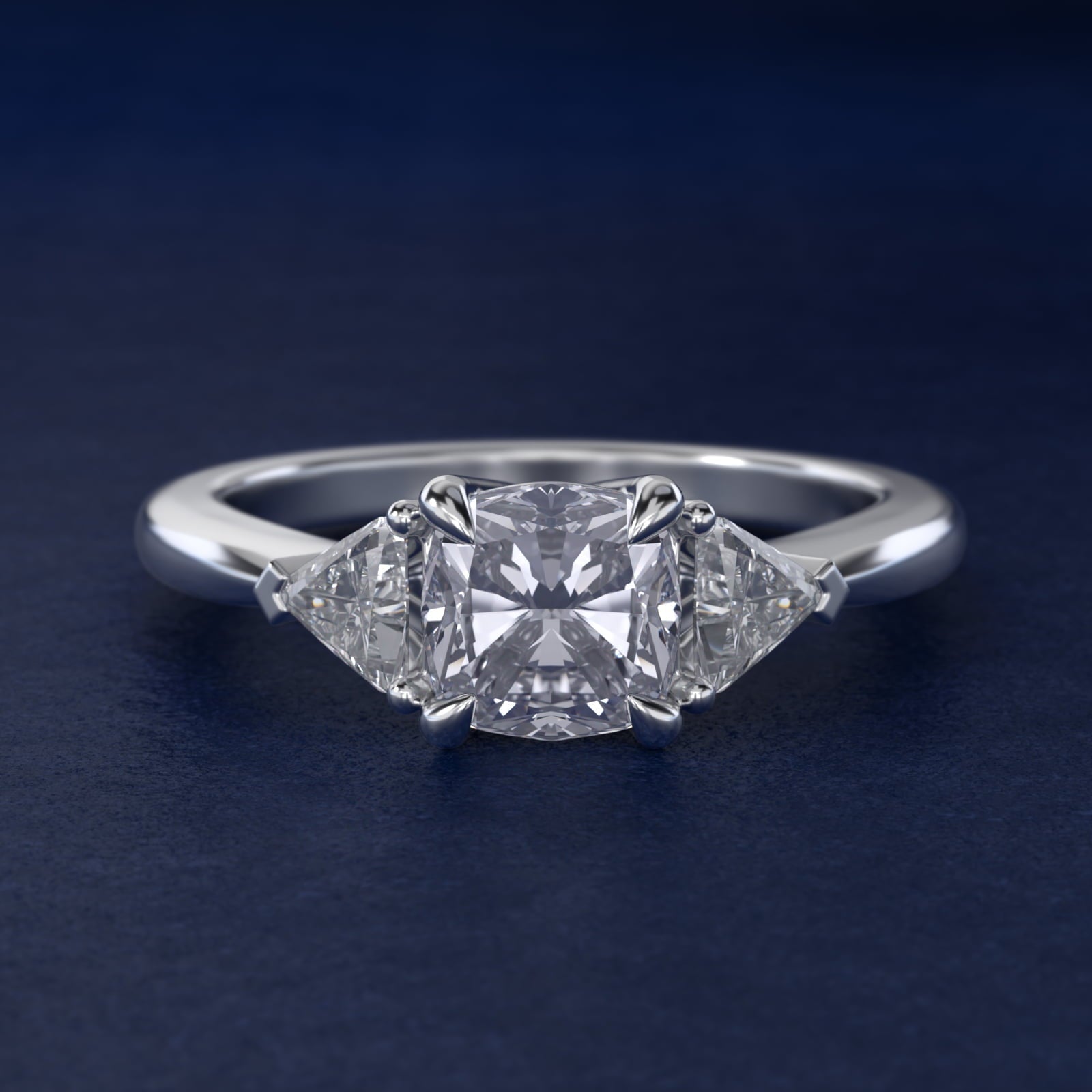 Three-Stone Trillion Diamond Engagement Ring in Platinum (1/3 ct. tw.) - Cushion Center