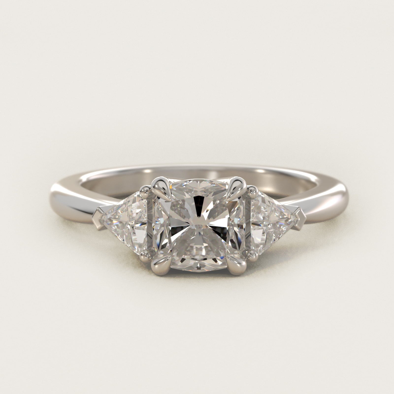 Three-Stone Trillion Diamond Engagement Ring in Platinum (1/3 ct. tw.) - Cushion Center