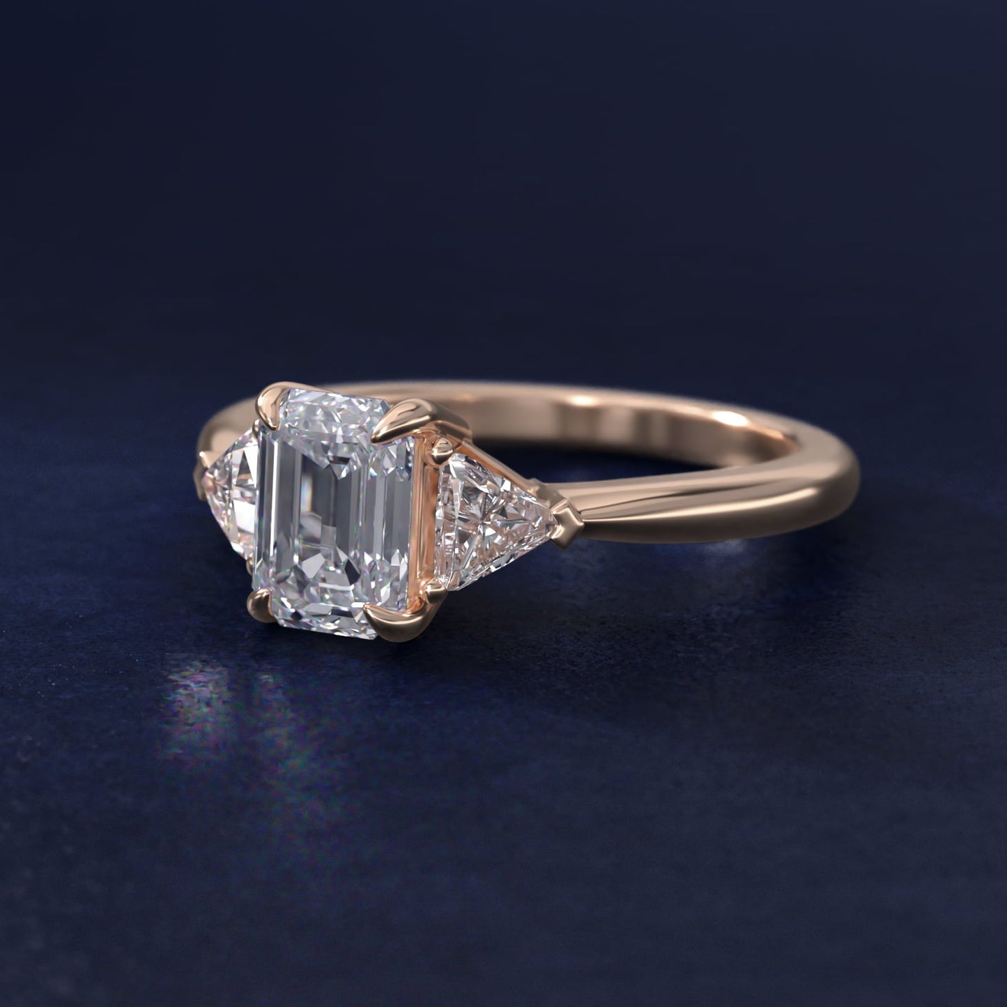 Three-Stone Trillion Diamond Engagement Ring in 18k Rose Gold (1/3 ct. tw.) - Emerald Center