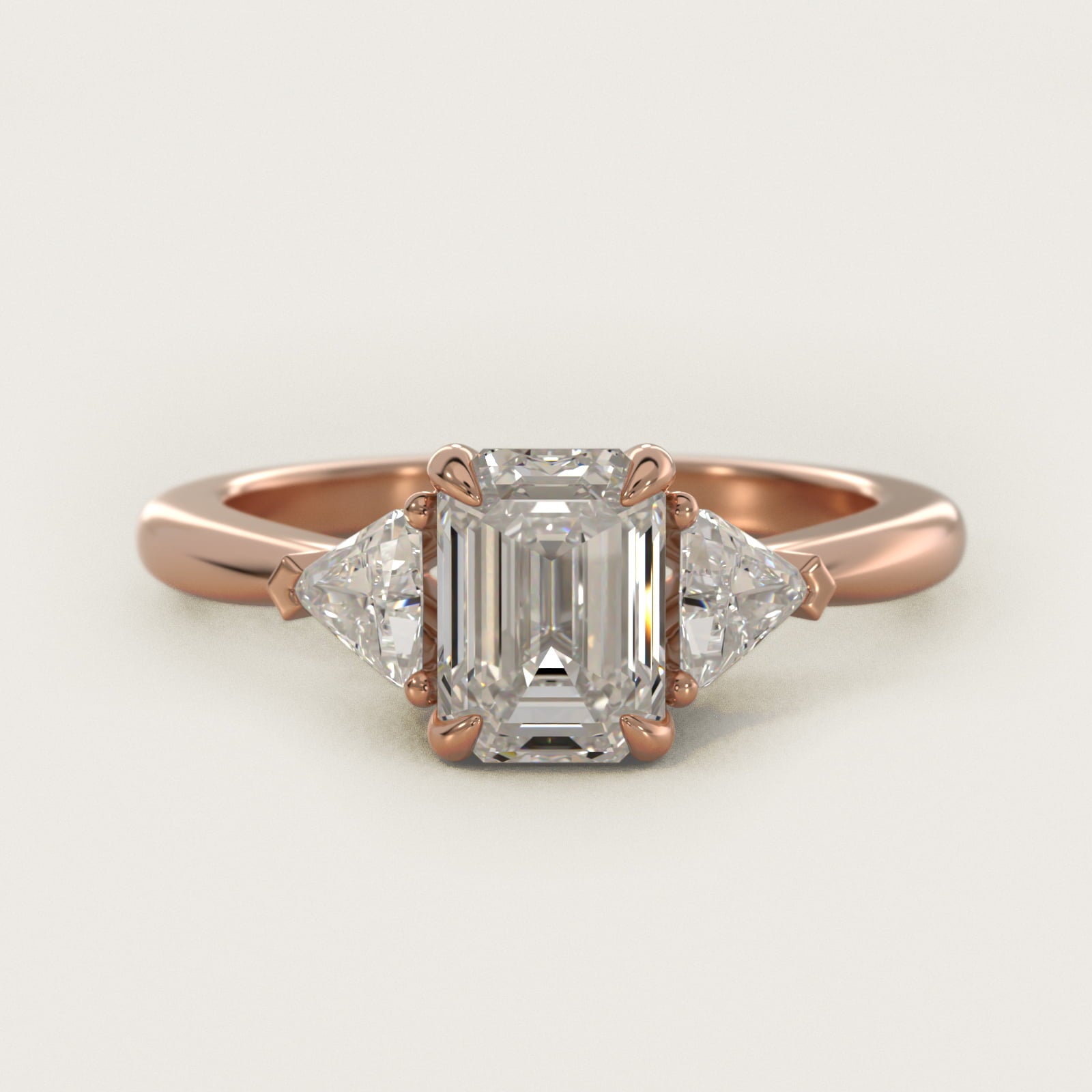 Three-Stone Trillion Diamond Engagement Ring in 14k Rose Gold (1/3 ct. tw.) - Emerald Center