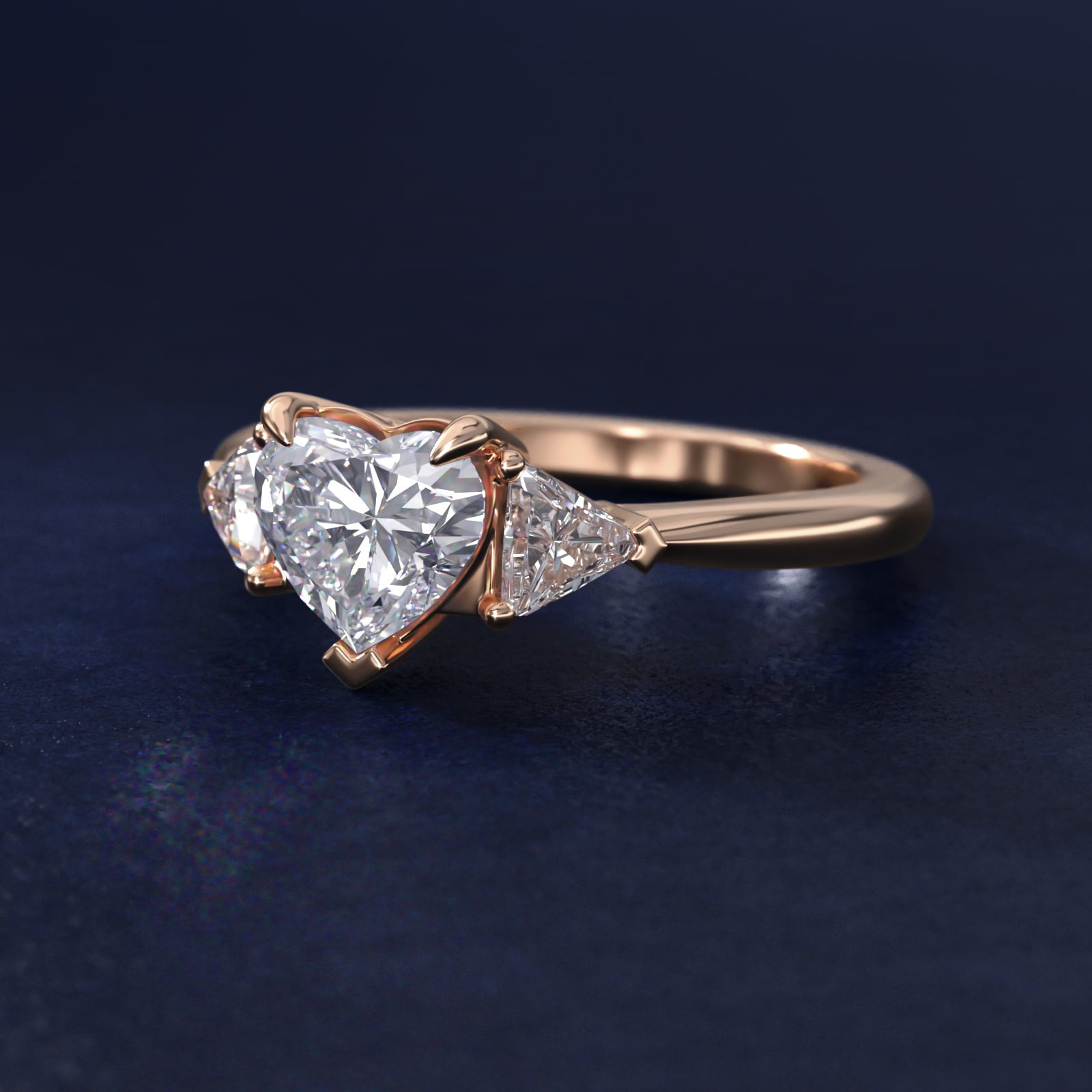 Three-Stone Trillion Diamond Engagement Ring in 14k Rose Gold (1/3 ct. tw.) - Heart Center