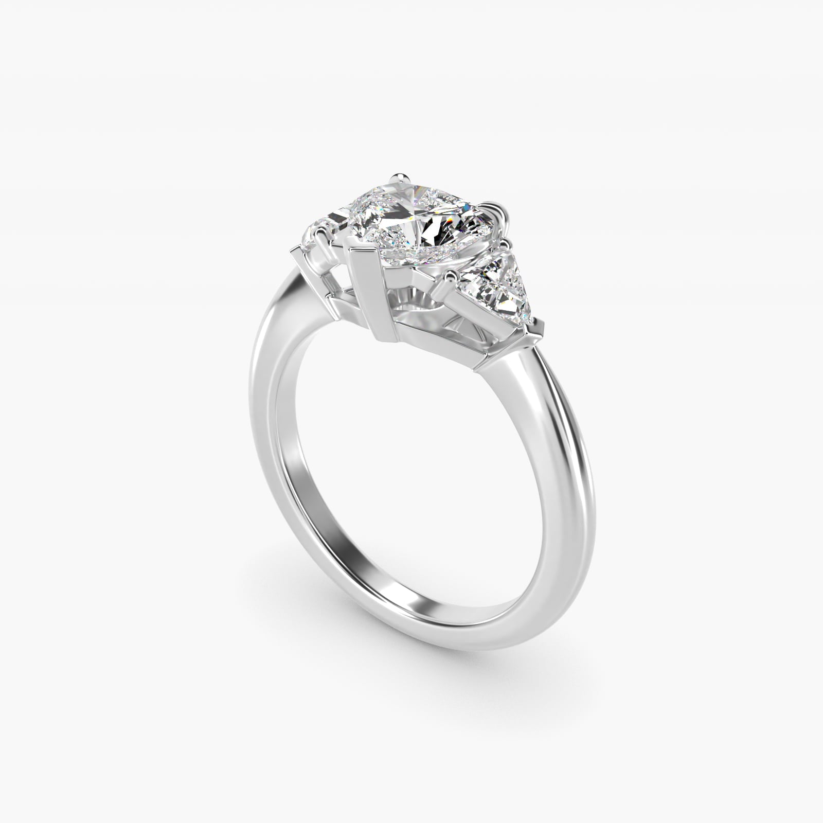 Three-Stone Trillion Diamond Engagement Ring in 14k White Gold (1/3 ct. tw.) - Heart Center
