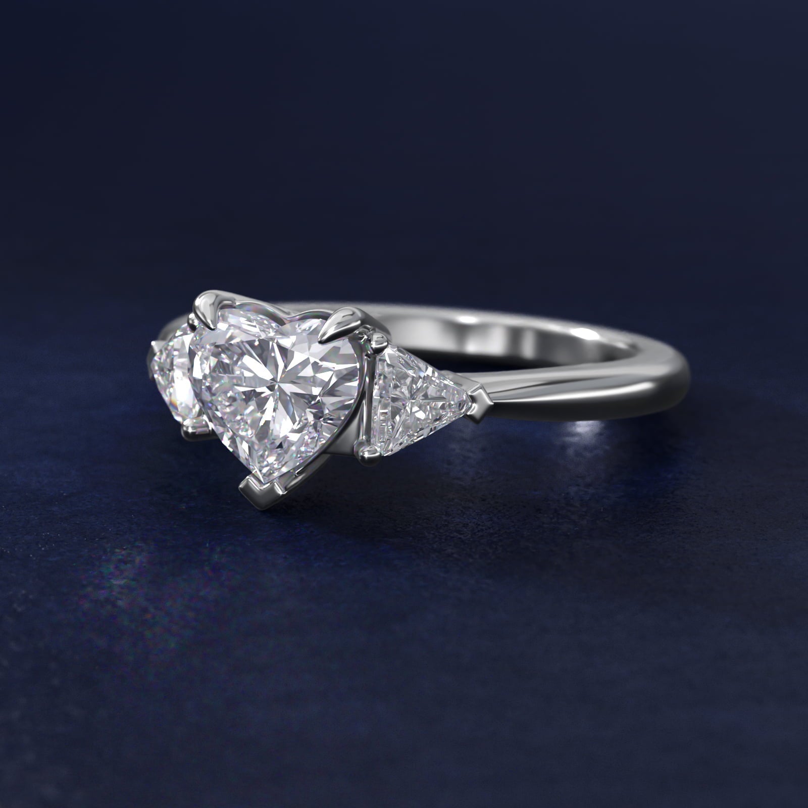 Three-Stone Trillion Diamond Engagement Ring in 18k White Gold (1/3 ct. tw.) - Heart Center