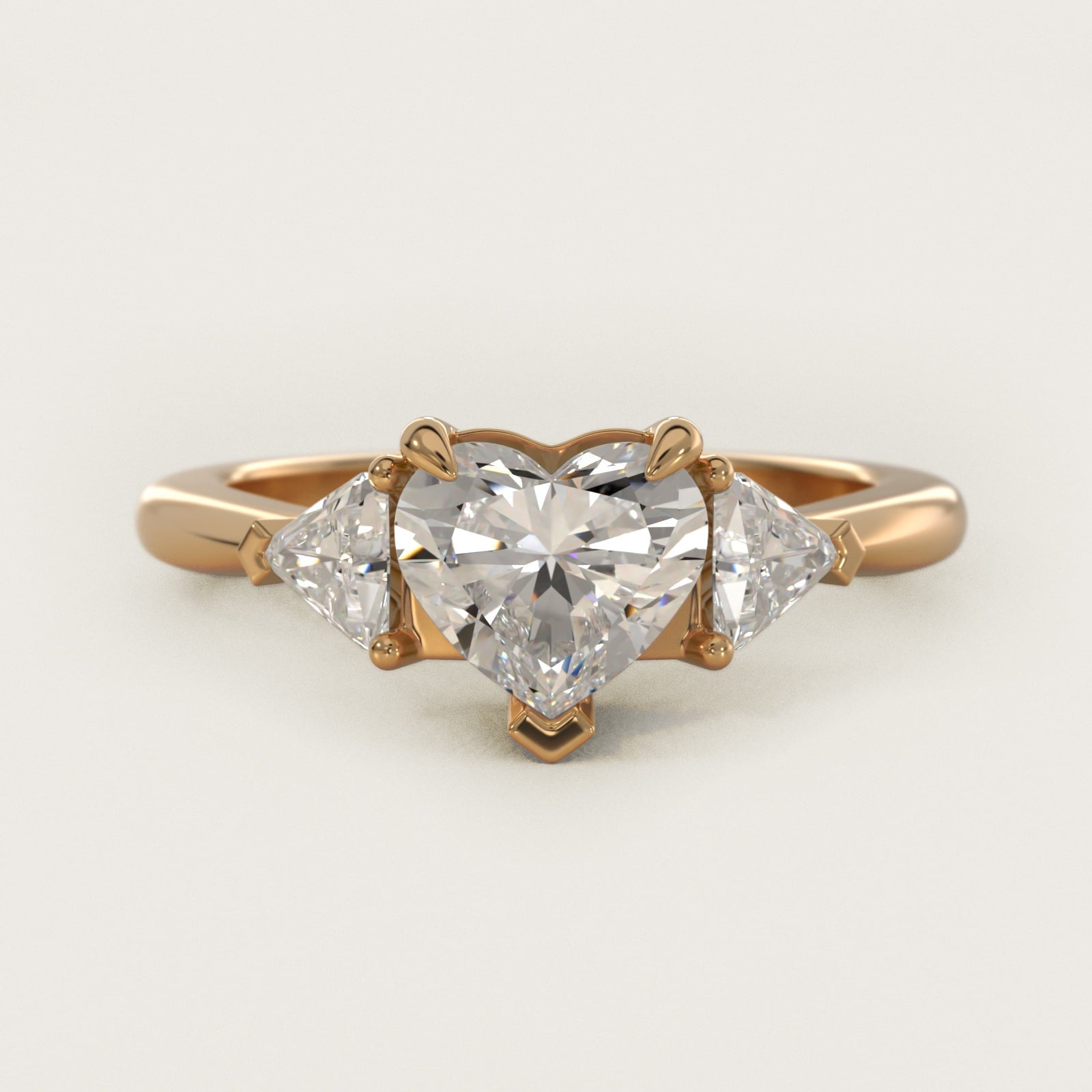 Three-Stone Trillion Diamond Engagement Ring in 18k Yellow Gold (1/3 ct. tw.) - Heart Center