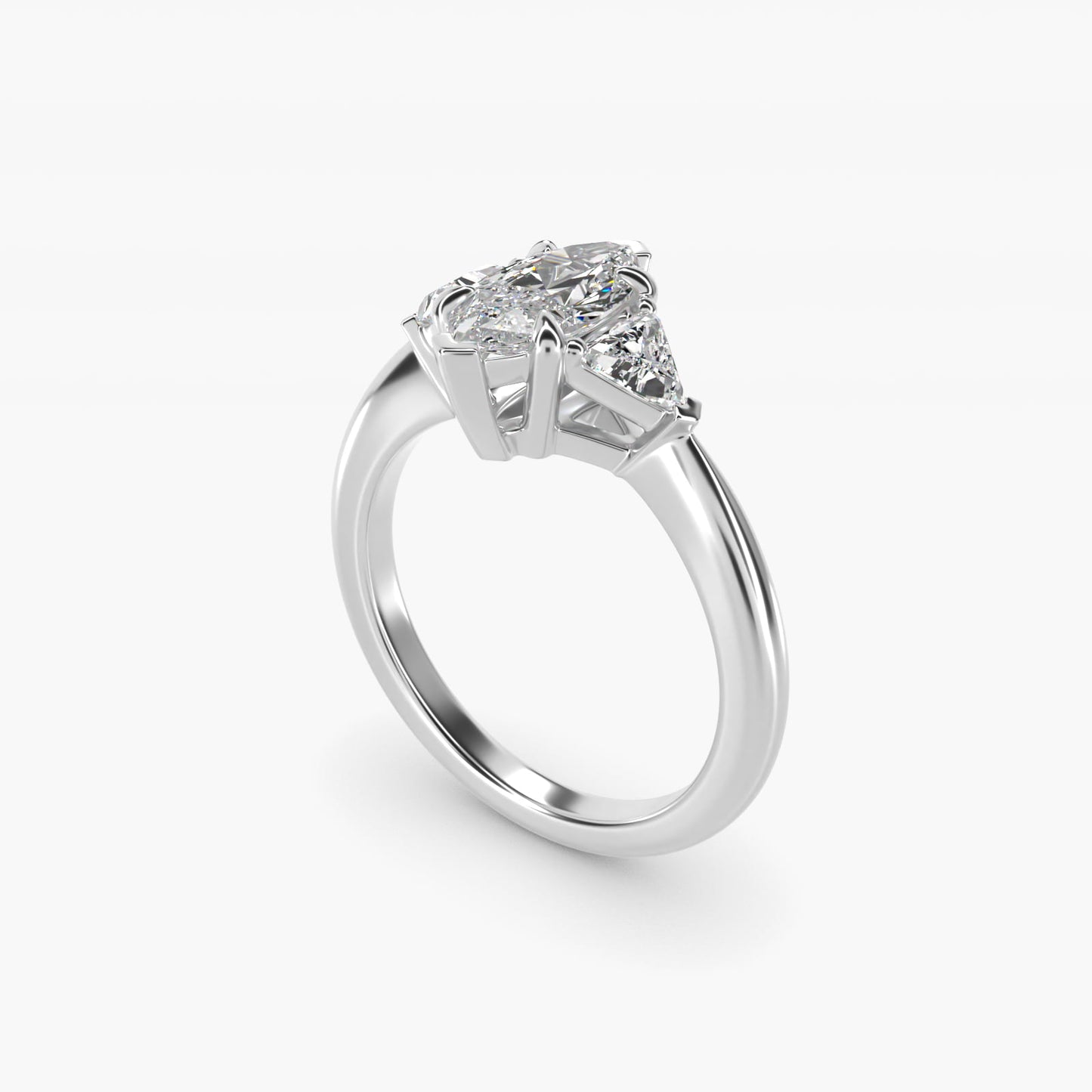 Three-Stone Trillion Diamond Engagement Ring in 14k White Gold (1/3 ct. tw.) - Marquise Center
