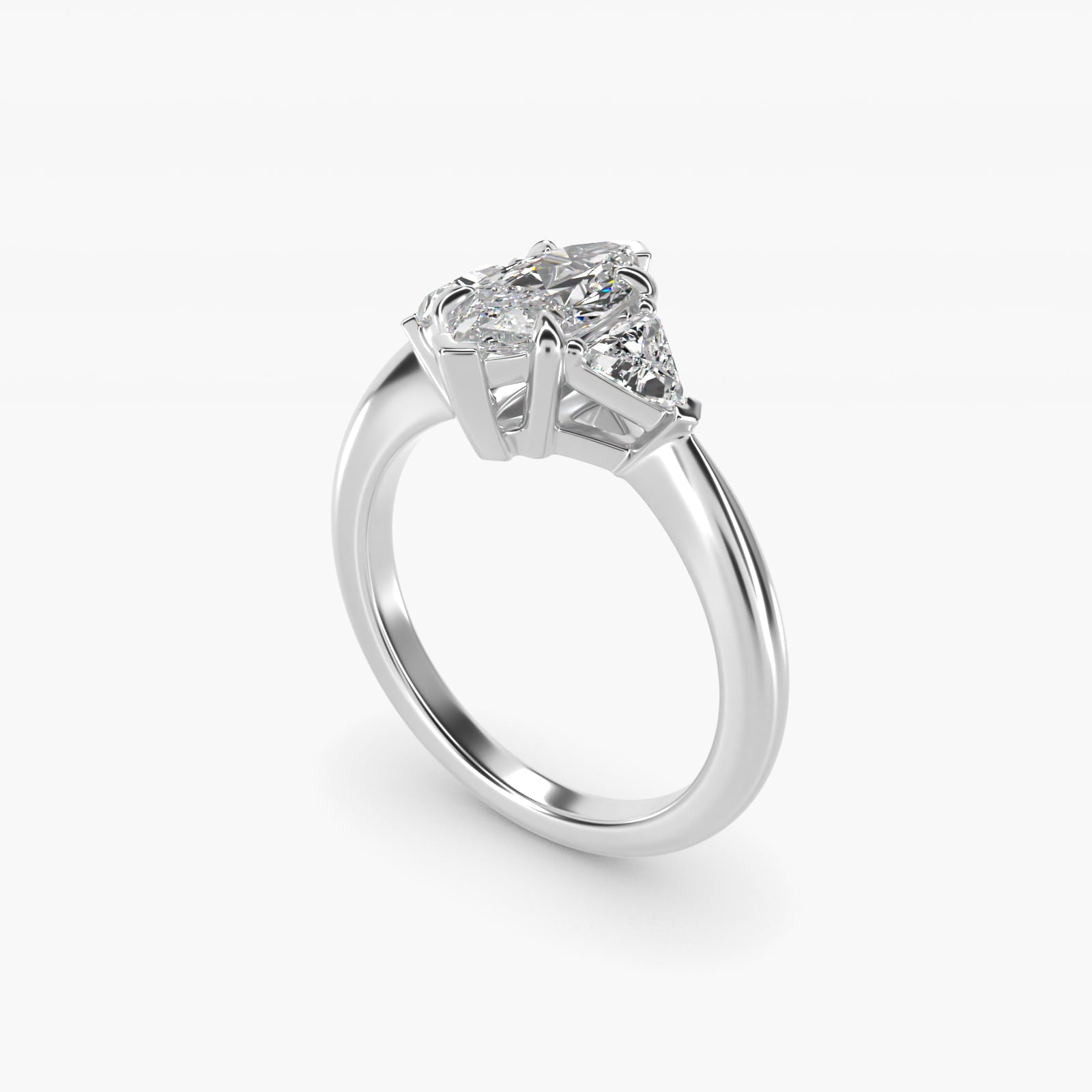 Three-Stone Trillion Diamond Engagement Ring in 14k White Gold (1/3 ct. tw.) - Marquise Center
