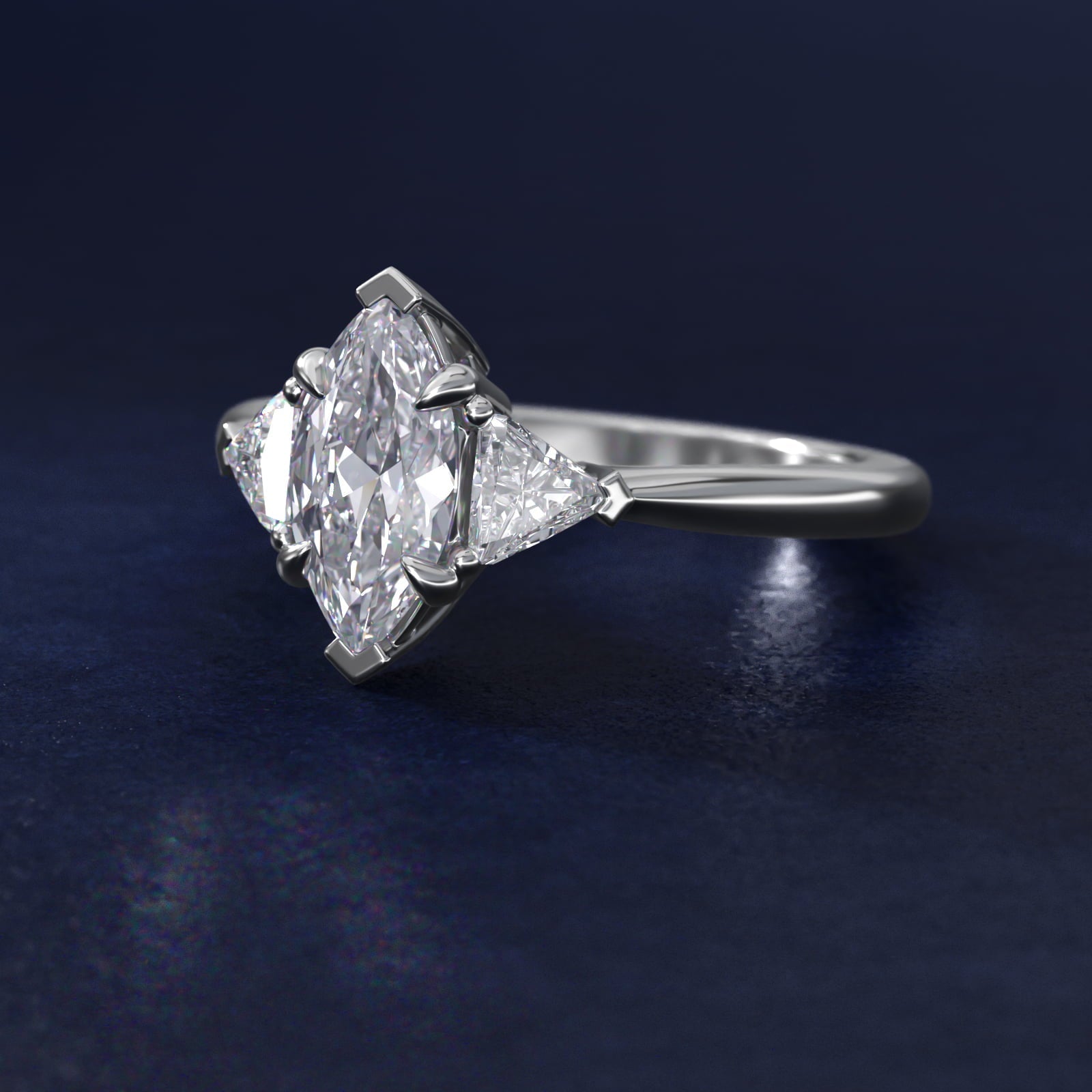 Three-Stone Trillion Diamond Engagement Ring in 18k White Gold (1/3 ct. tw.) - Marquise Center