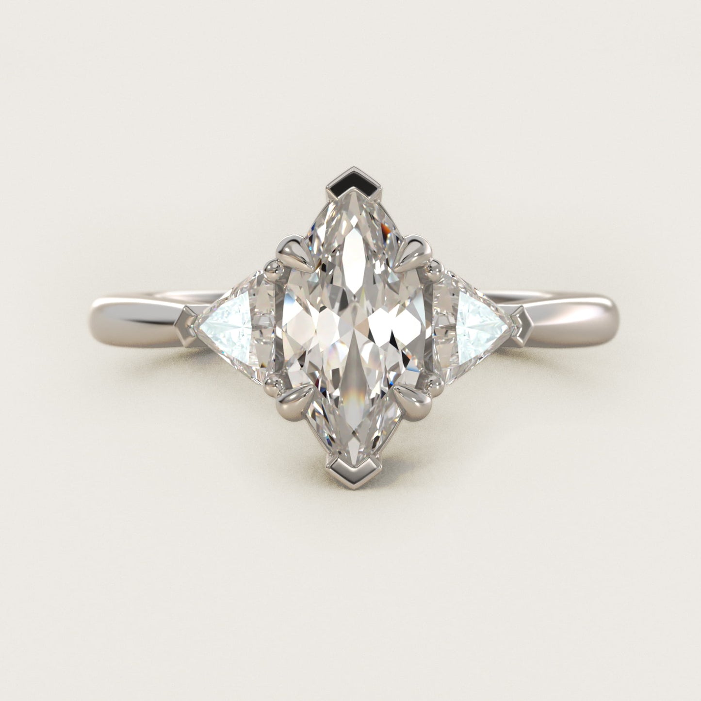 Three-Stone Trillion Diamond Engagement Ring in 14k White Gold (1/3 ct. tw.) - Marquise Center