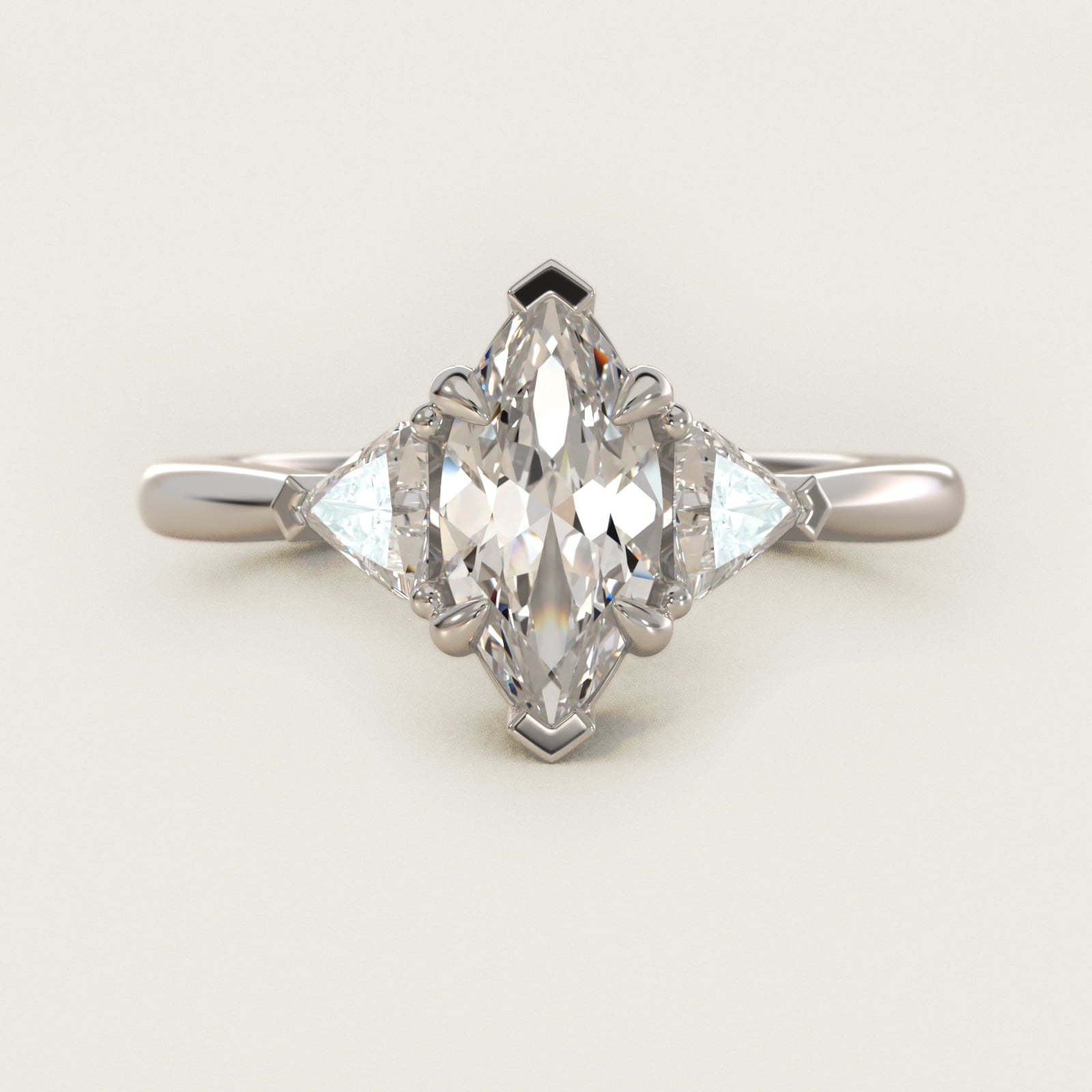 Three-Stone Trillion Diamond Engagement Ring in 14k White Gold (1/3 ct. tw.) - Marquise Center