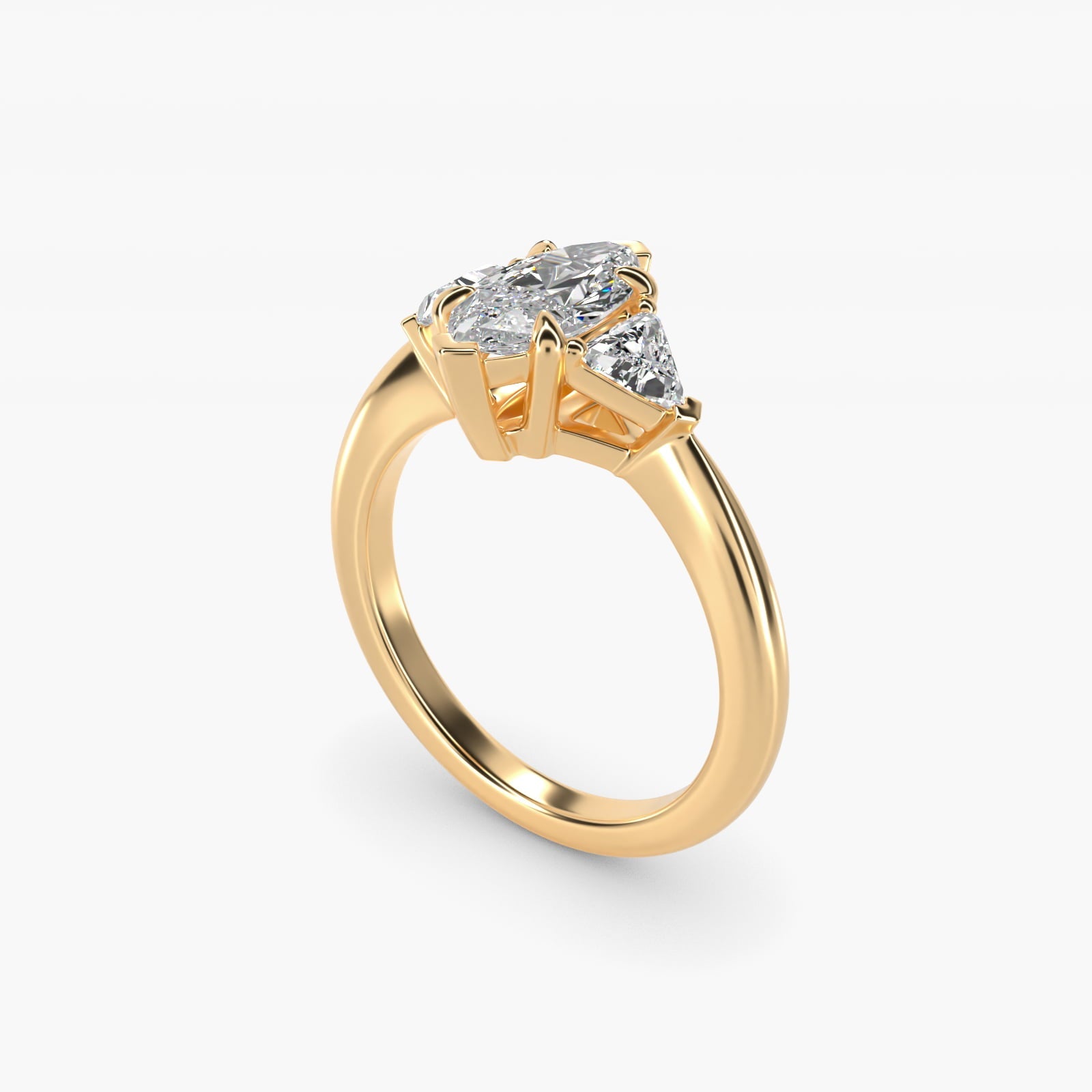 Three-Stone Trillion Diamond Engagement Ring in 18k Yellow Gold (1/3 ct. tw.) - Marquise Center