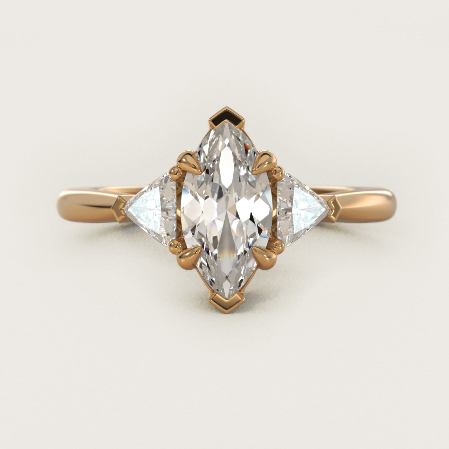 Three-Stone Trillion Diamond Engagement Ring in 14K Yellow Gold (1/3 ct. tw.) - Marquise Center