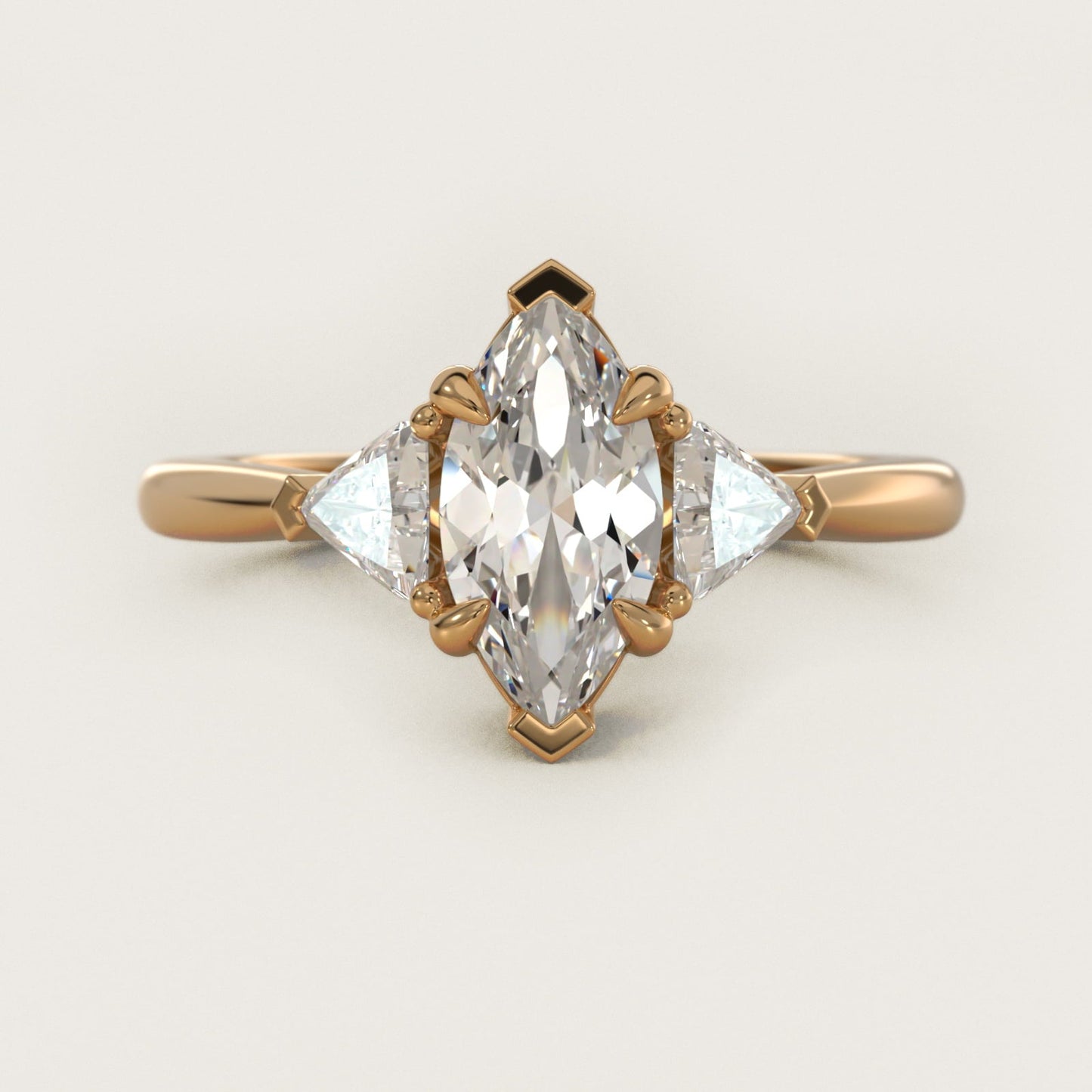 Three-Stone Trillion Diamond Engagement Ring in 18k Yellow Gold (1/3 ct. tw.) - Marquise Center