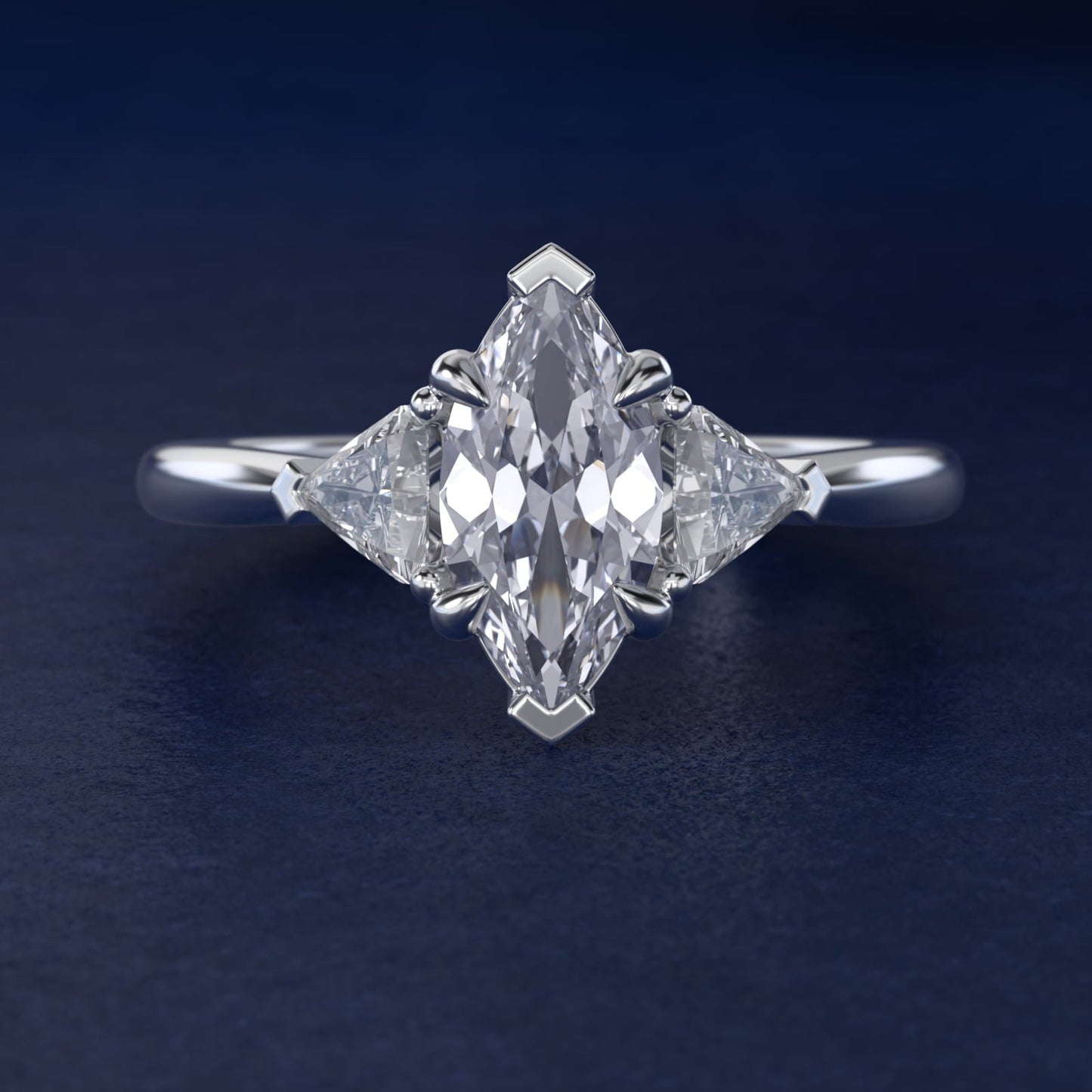 Three-Stone Trillion Diamond Engagement Ring in Platinum (1/3 ct. tw.) - Marquise Center