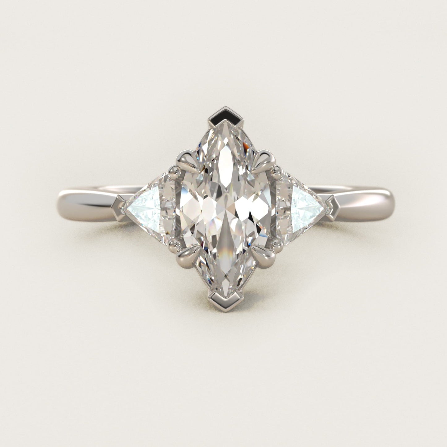 Three-Stone Trillion Diamond Engagement Ring in Platinum (1/3 ct. tw.) - Marquise Center