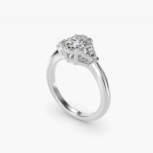 Three-Stone Trillion Diamond Engagement Ring in 18k White Gold (1/3 ct. tw.) - Oval Center