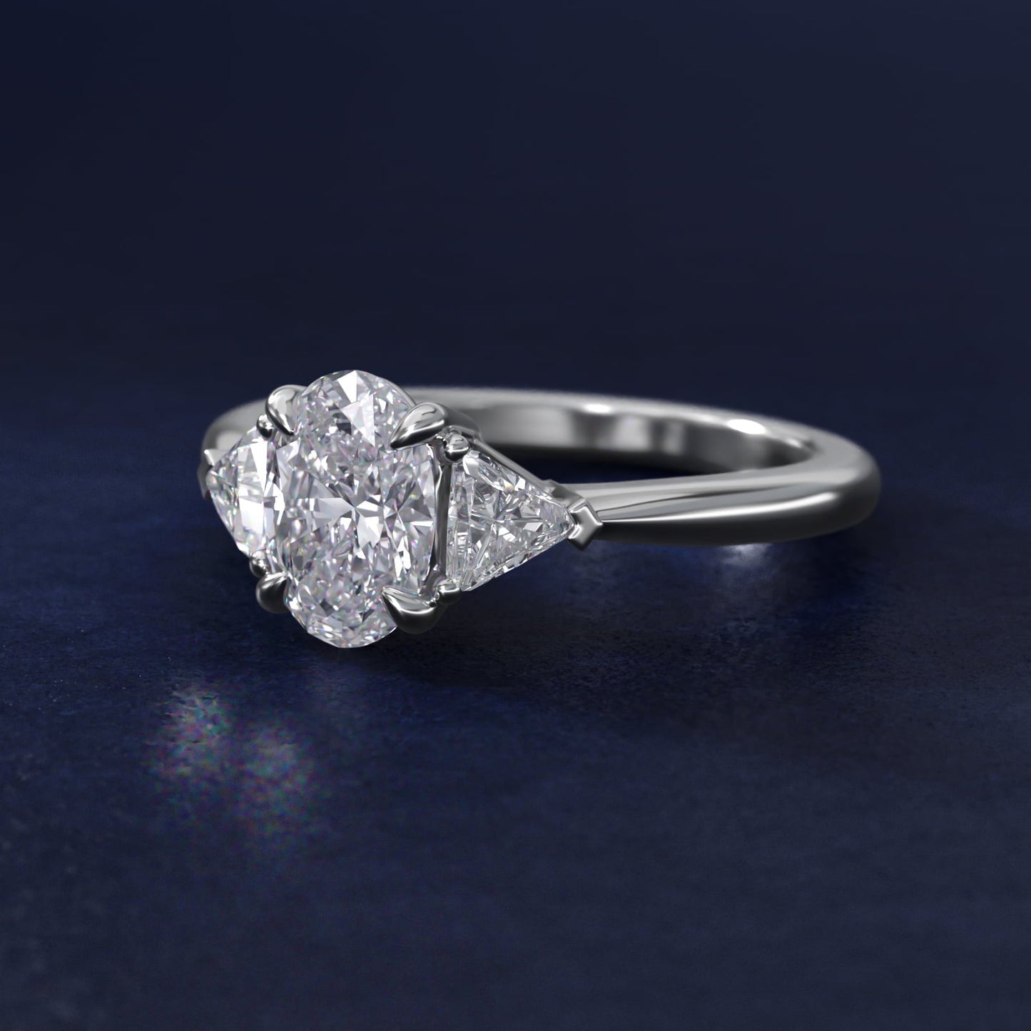 Three-Stone Trillion Diamond Engagement Ring in 18k White Gold (1/3 ct. tw.) - Oval Center