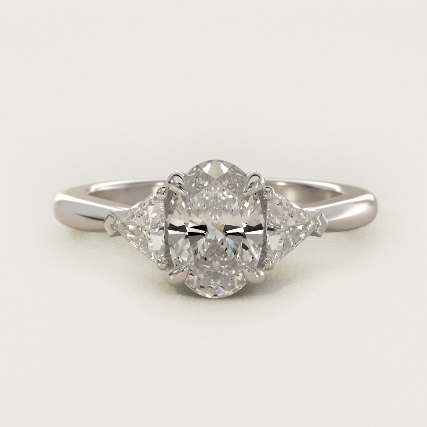 Three-Stone Trillion Diamond Engagement Ring in 14k White Gold (1/3 ct. tw.) - Oval Center
