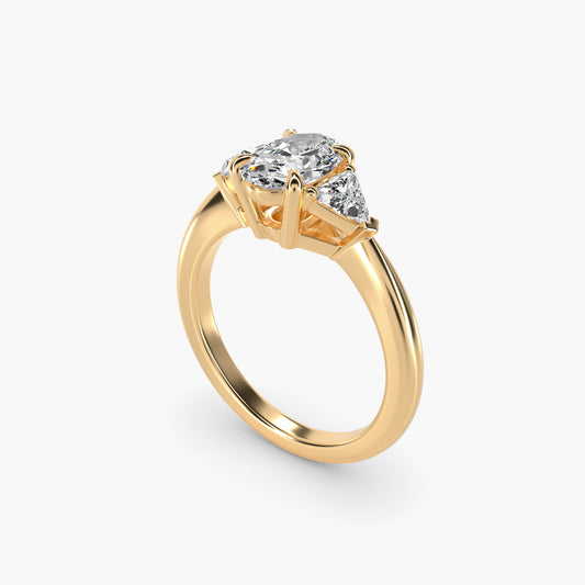 Three-Stone Trillion Diamond Engagement Ring in 14K Yellow Gold (1/3 ct. tw.) - Oval Center
