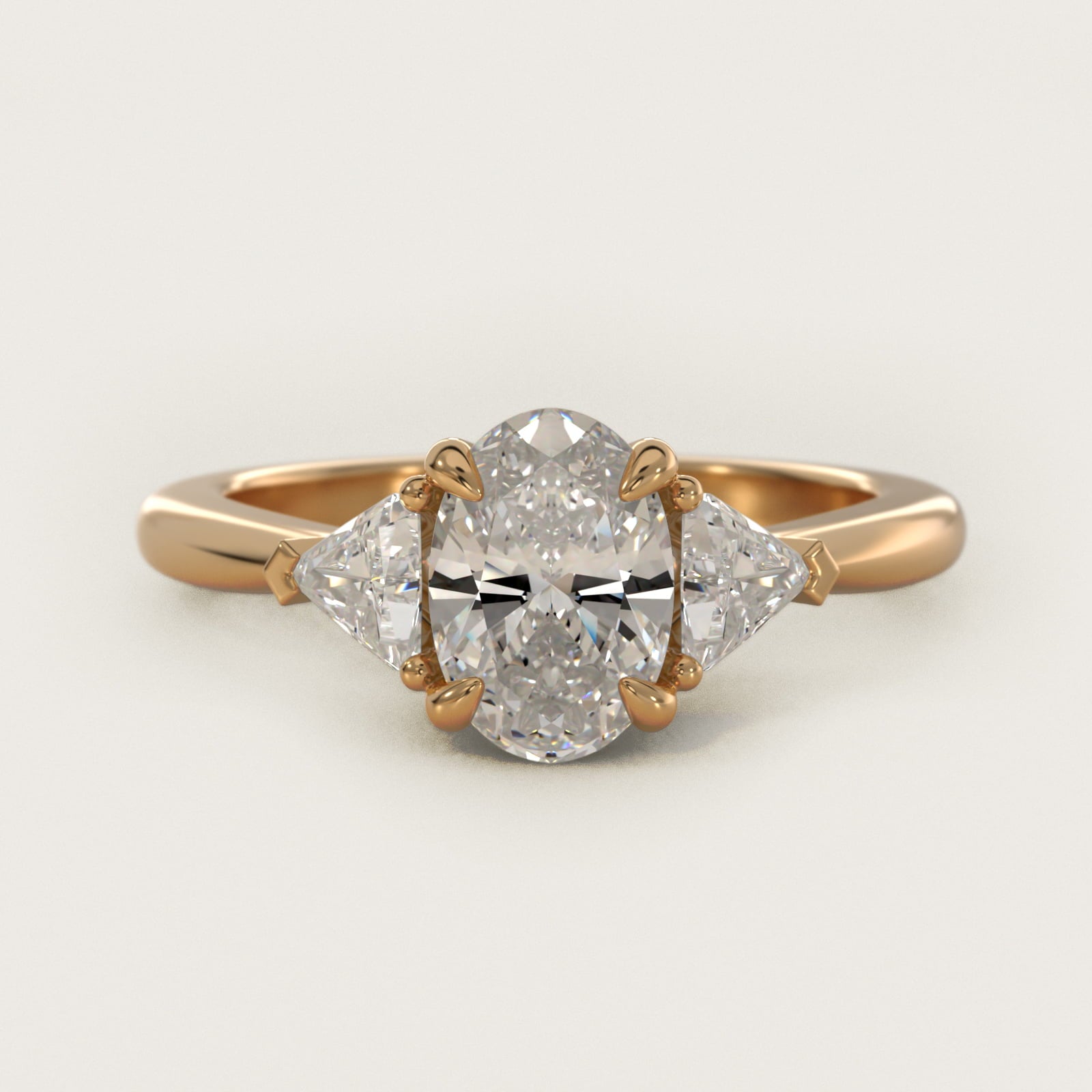 Three-Stone Trillion Diamond Engagement Ring in 14K Yellow Gold (1/3 ct. tw.) - Oval Center
