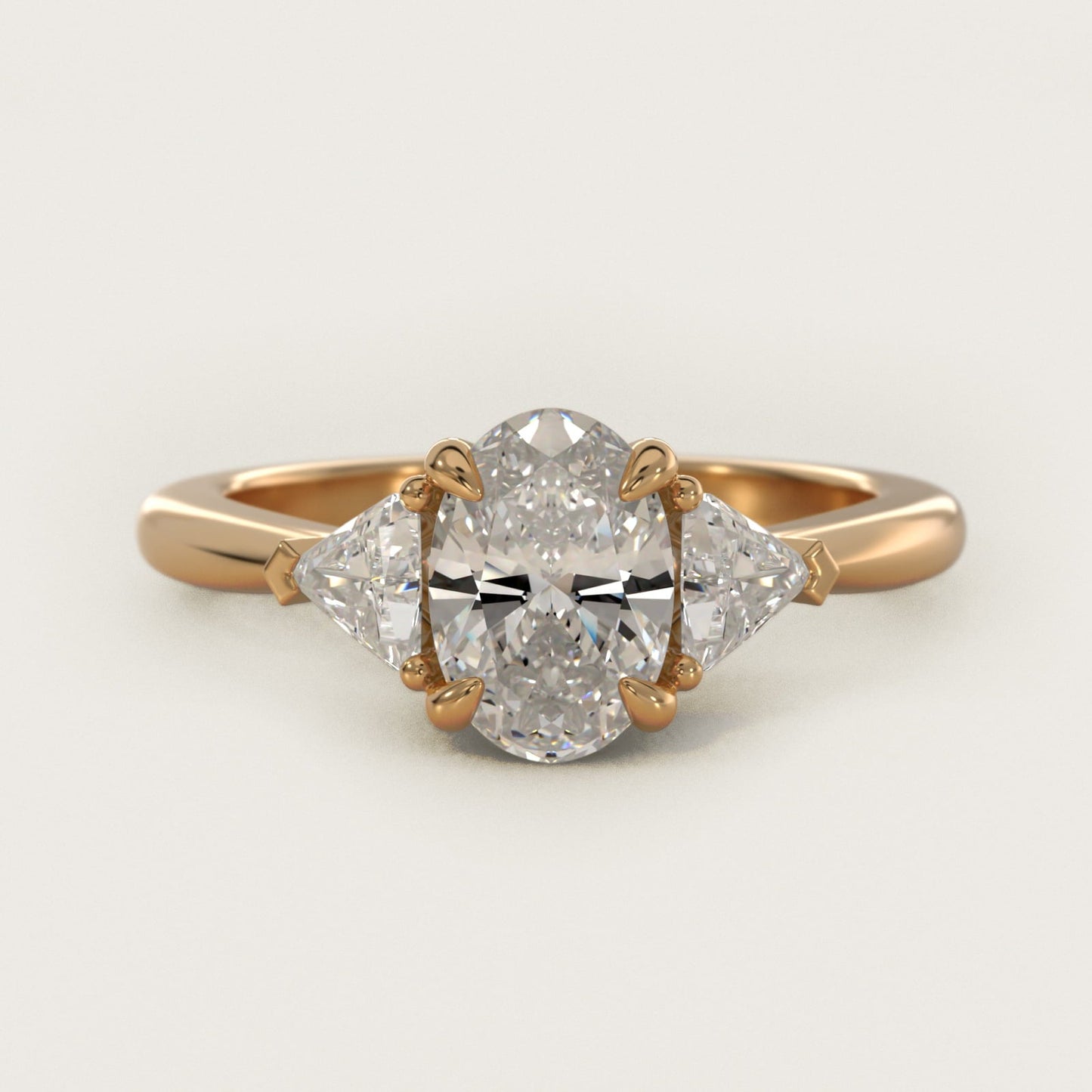 Three-Stone Trillion Diamond Engagement Ring in 18k Yellow Gold (1/3 ct. tw.) - Oval Center