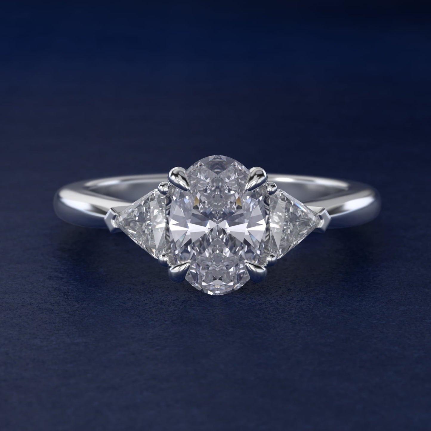 Three-Stone Trillion Diamond Engagement Ring in Platinum (1/3 ct. tw.) - Oval Center