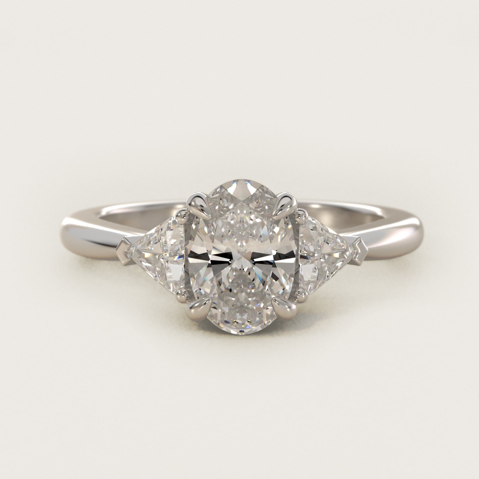 Three-Stone Trillion Diamond Engagement Ring in Platinum (1/3 ct. tw.) - Oval Center