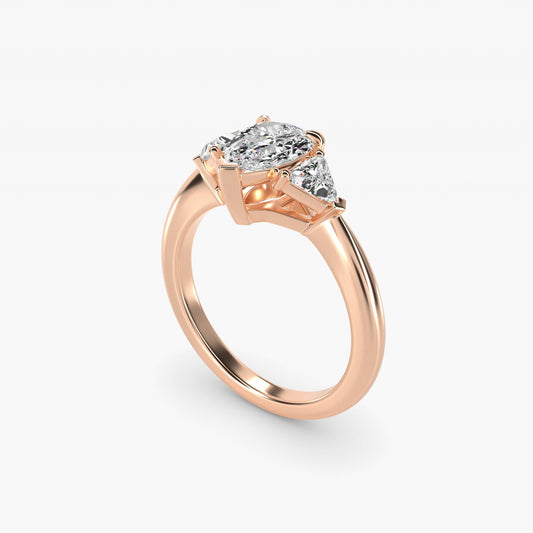 Three-Stone Trillion Diamond Engagement Ring in 18k Rose Gold (1/3 ct. tw.) - Pear Center