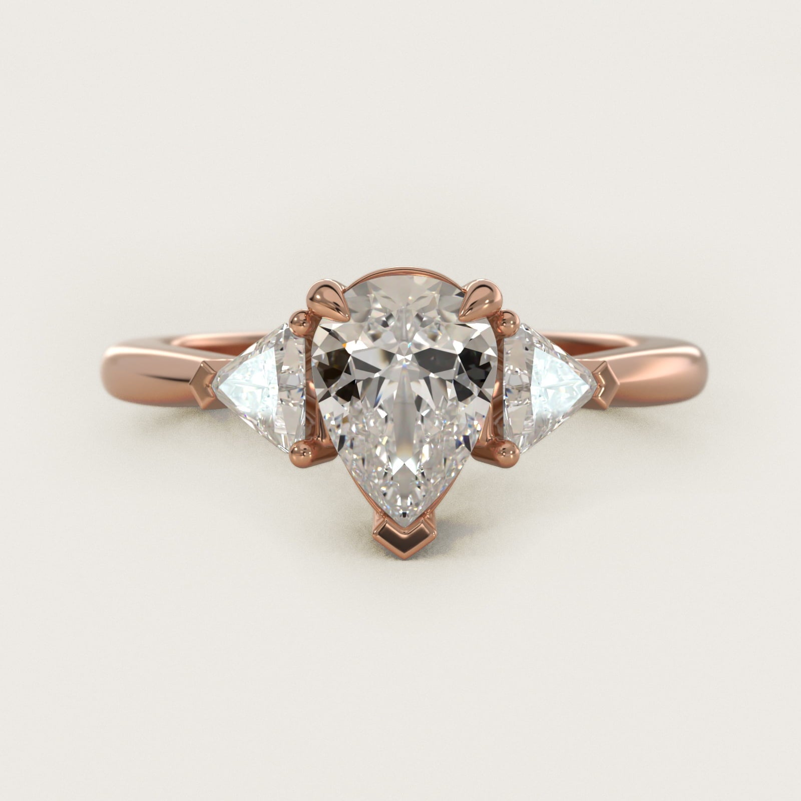 Three-Stone Trillion Diamond Engagement Ring in 18k Rose Gold (1/3 ct. tw.) - Pear Center