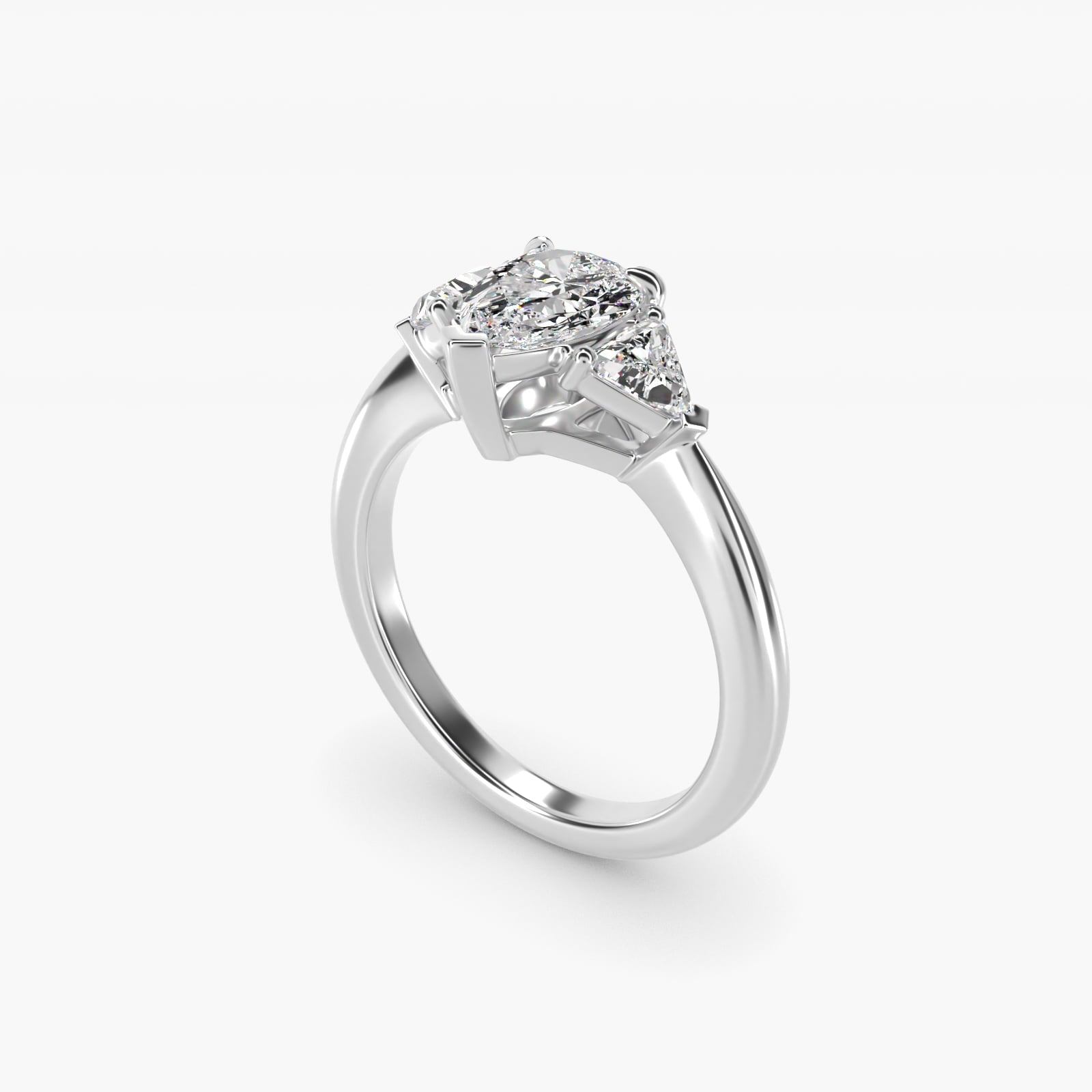 Three-Stone Trillion Diamond Engagement Ring in 18k White Gold (1/3 ct. tw.) - Pear Center