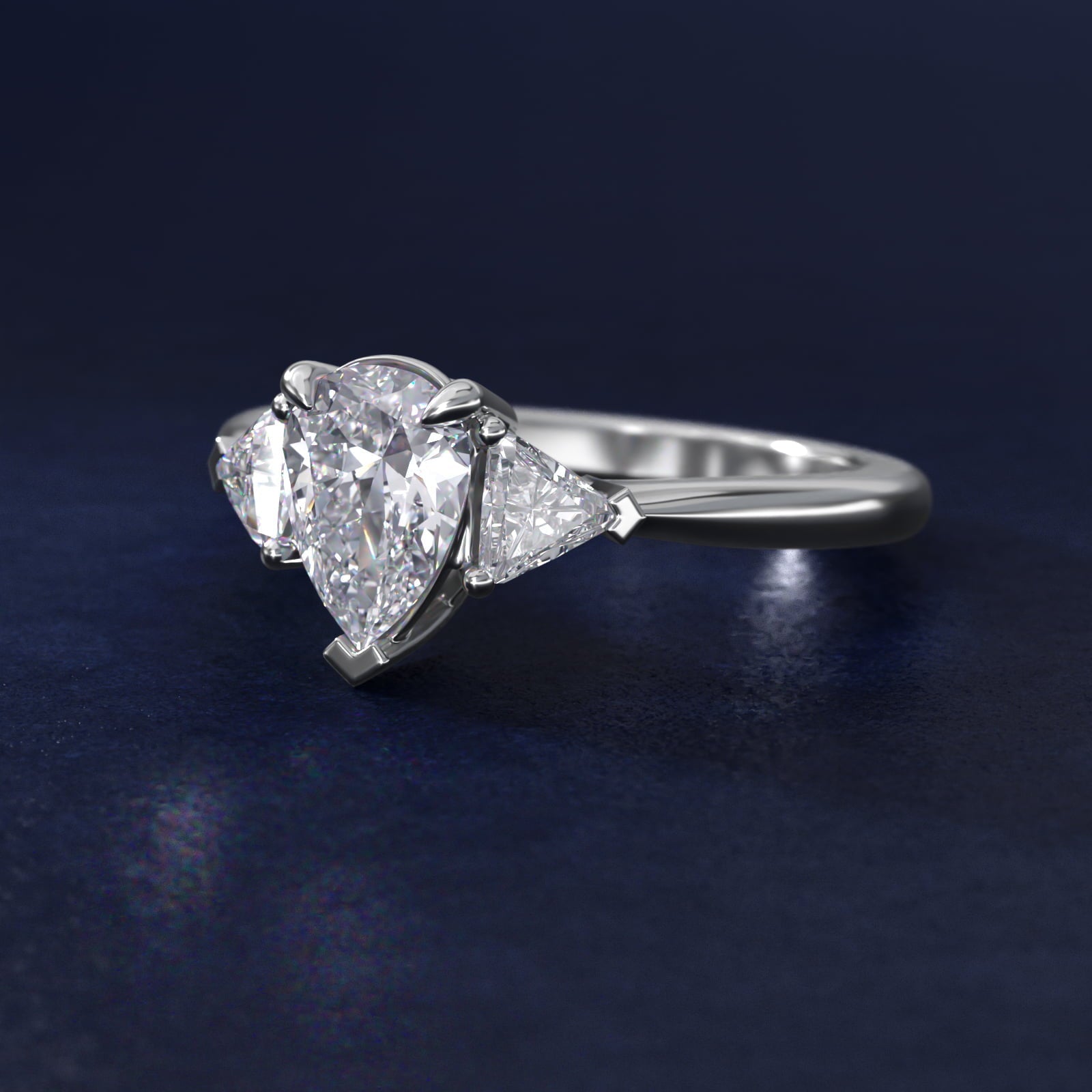 Three-Stone Trillion Diamond Engagement Ring in 18k White Gold (1/3 ct. tw.) - Pear Center