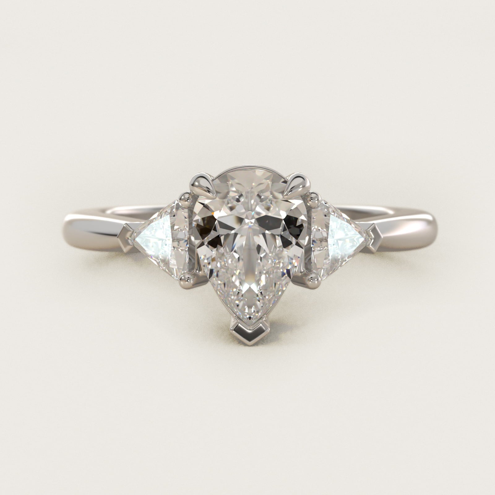 Three-Stone Trillion Diamond Engagement Ring in 14k White Gold (1/3 ct. tw.) - Pear Center