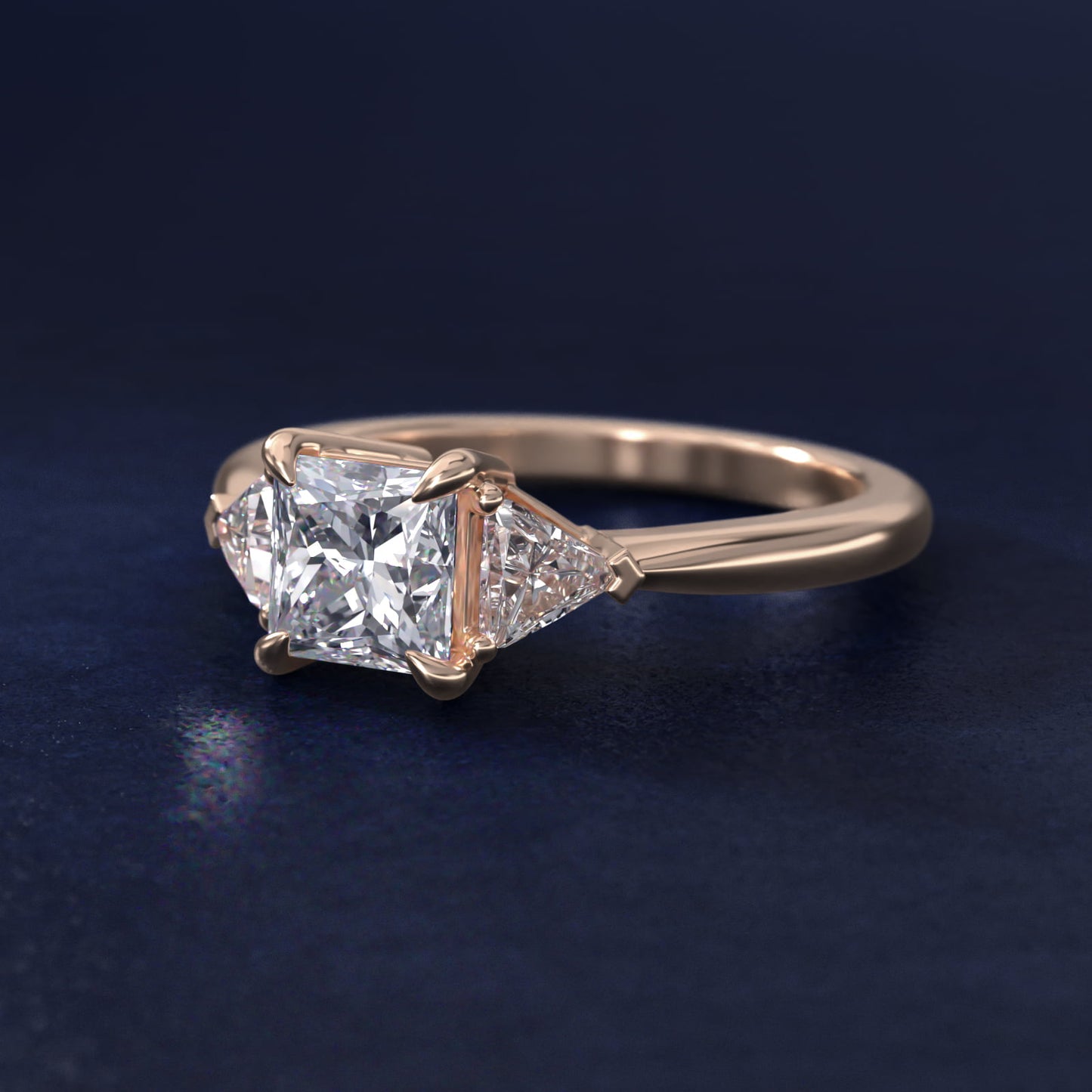 Three-Stone Trillion Diamond Engagement Ring in 14k Rose Gold (1/3 ct. tw.) - Princess Center