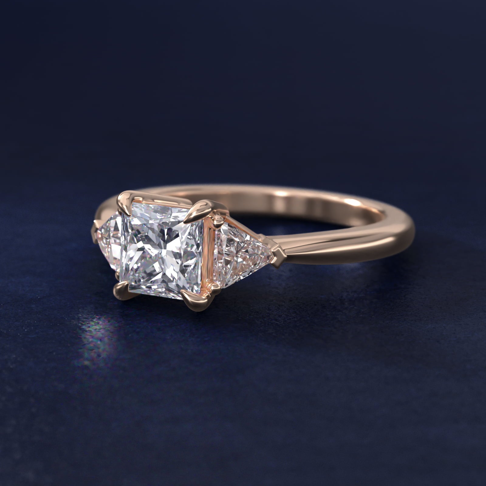 Three-Stone Trillion Diamond Engagement Ring in 14k Rose Gold (1/3 ct. tw.) - Princess Center